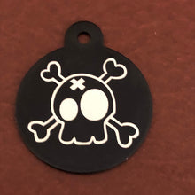 Load image into Gallery viewer, Cartoon Skull, Black Large Circle Tag, Aluminum Tag, Personalized, Diamond Engraved, Dog Tag, Cat Tag Animal Tag Kitty Ta, For Dog Collar