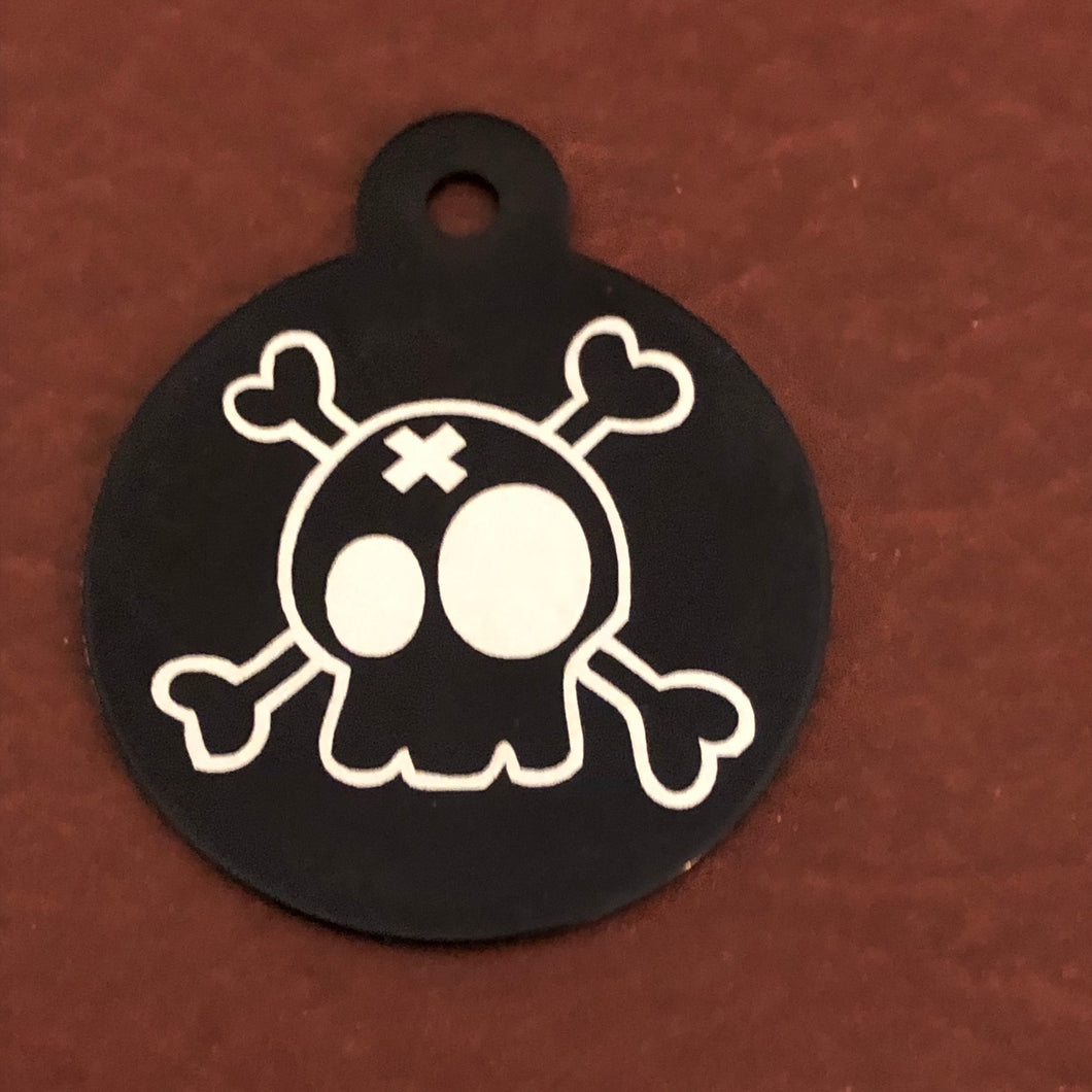 Cartoon Skull, Black Large Circle Tag, Aluminum Tag, Personalized, Diamond Engraved, Dog Tag, Cat Tag Animal Tag Kitty Ta, For Dog Collar