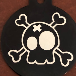Cartoon Skull, Black Large Circle Tag, Aluminum Tag, Personalized, Diamond Engraved, Dog Tag, Cat Tag Animal Tag Kitty Ta, For Dog Collar