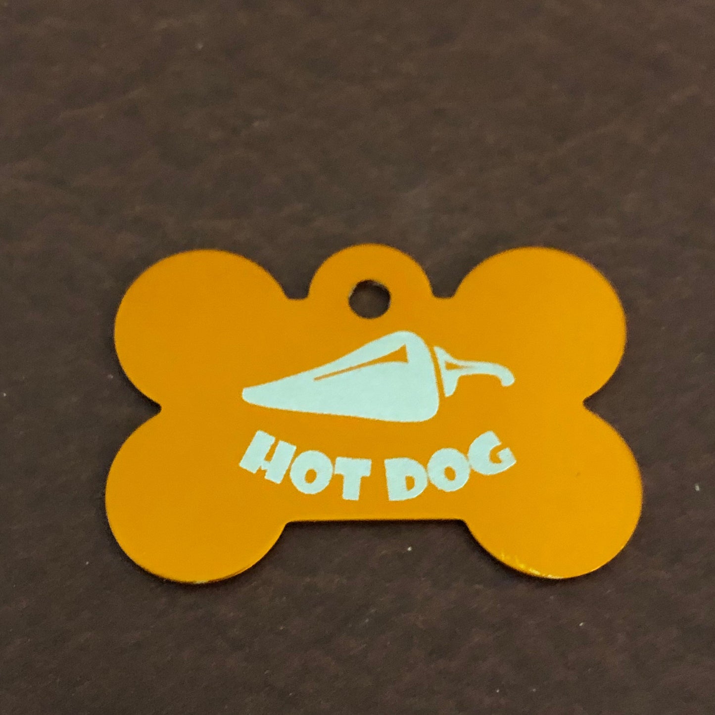 Hot Dog Design Large Orange Bone Personalized Aluminum Tag Diamond Engraved Dog Tag Cat Tag Small Animal Tag Kitty Tag Puppy Tag