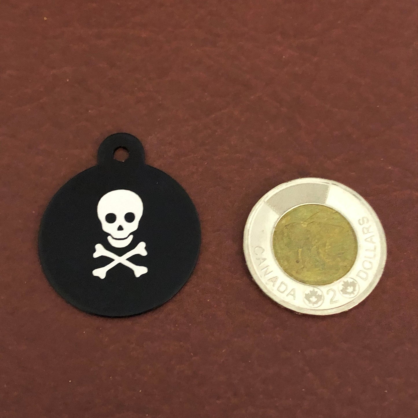 Pirate Skull and Bones Large Circle Tag Black Personalized Aluminum Tag Diamond Engraved Dog Tag Cat Tag Animal Tag Kitty Tag Puppy