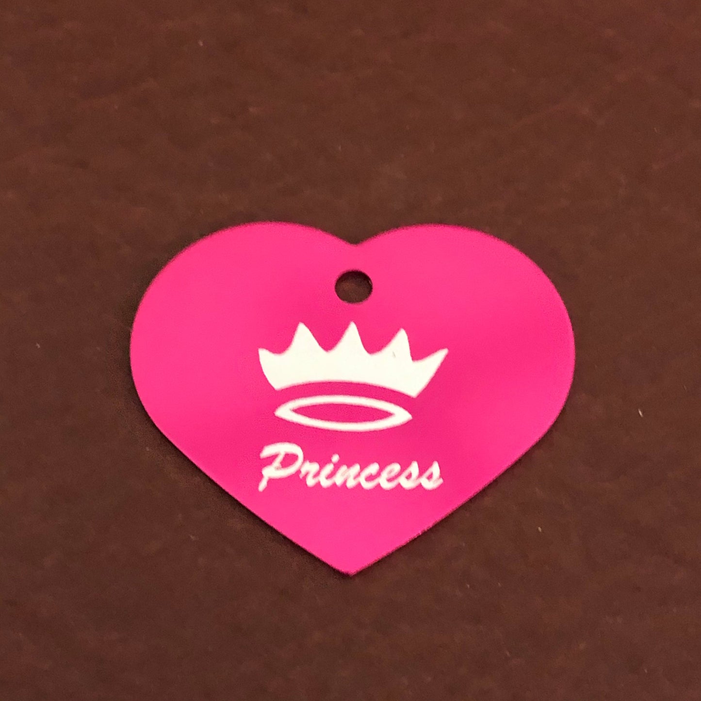 Princess Crown, Large Pink Heart, Aluminum Tag, Diamond Engraved, Personalized Dog Tag Cat Tag For Dog Collars For Cat Collars For Backpacks