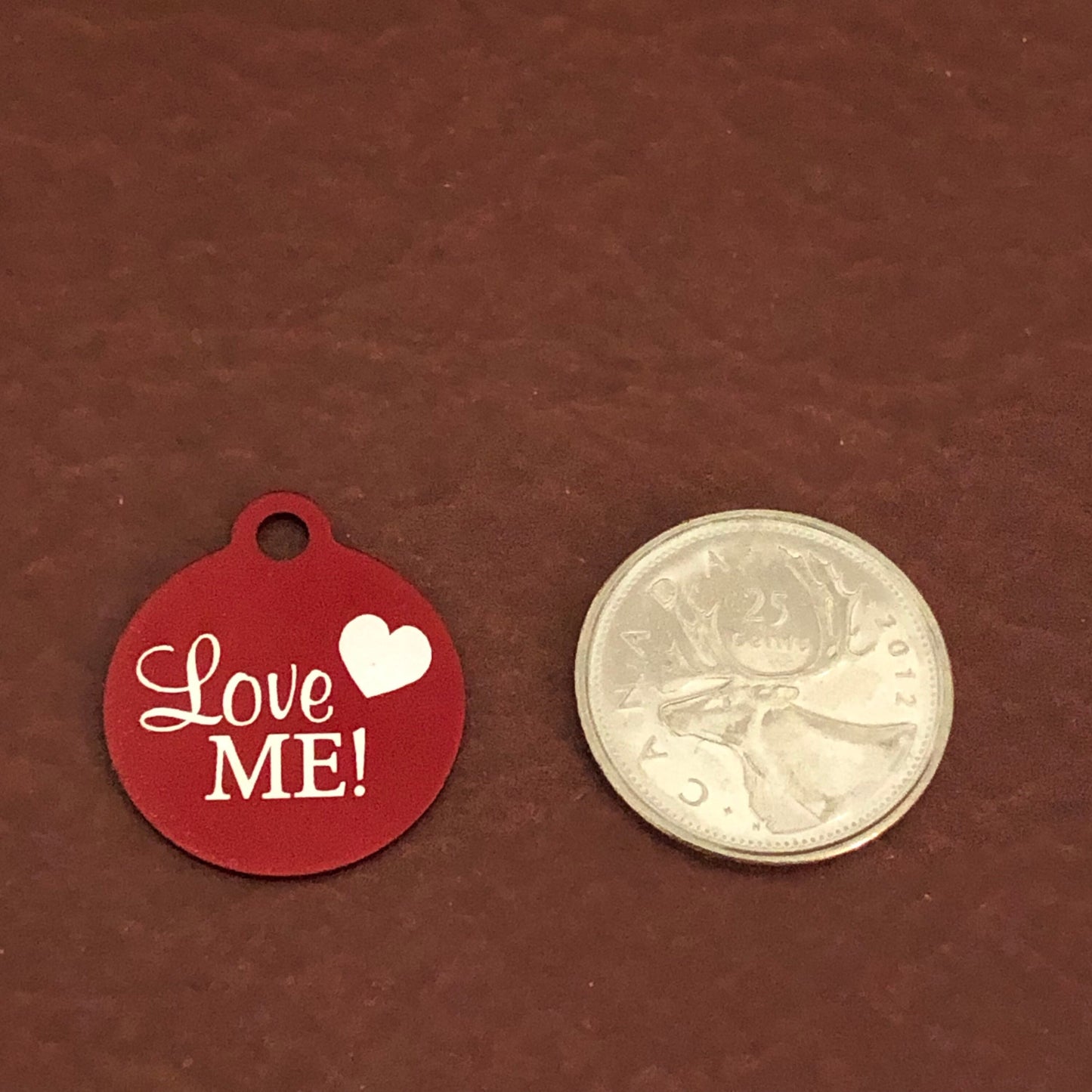 Love Me! Small Red Circle Aluminum Tag, Personalized Diamond Engraved, Cat Dog Pet ID Tags For Cat collar, Dog Collar, Lost cat Lost dog id