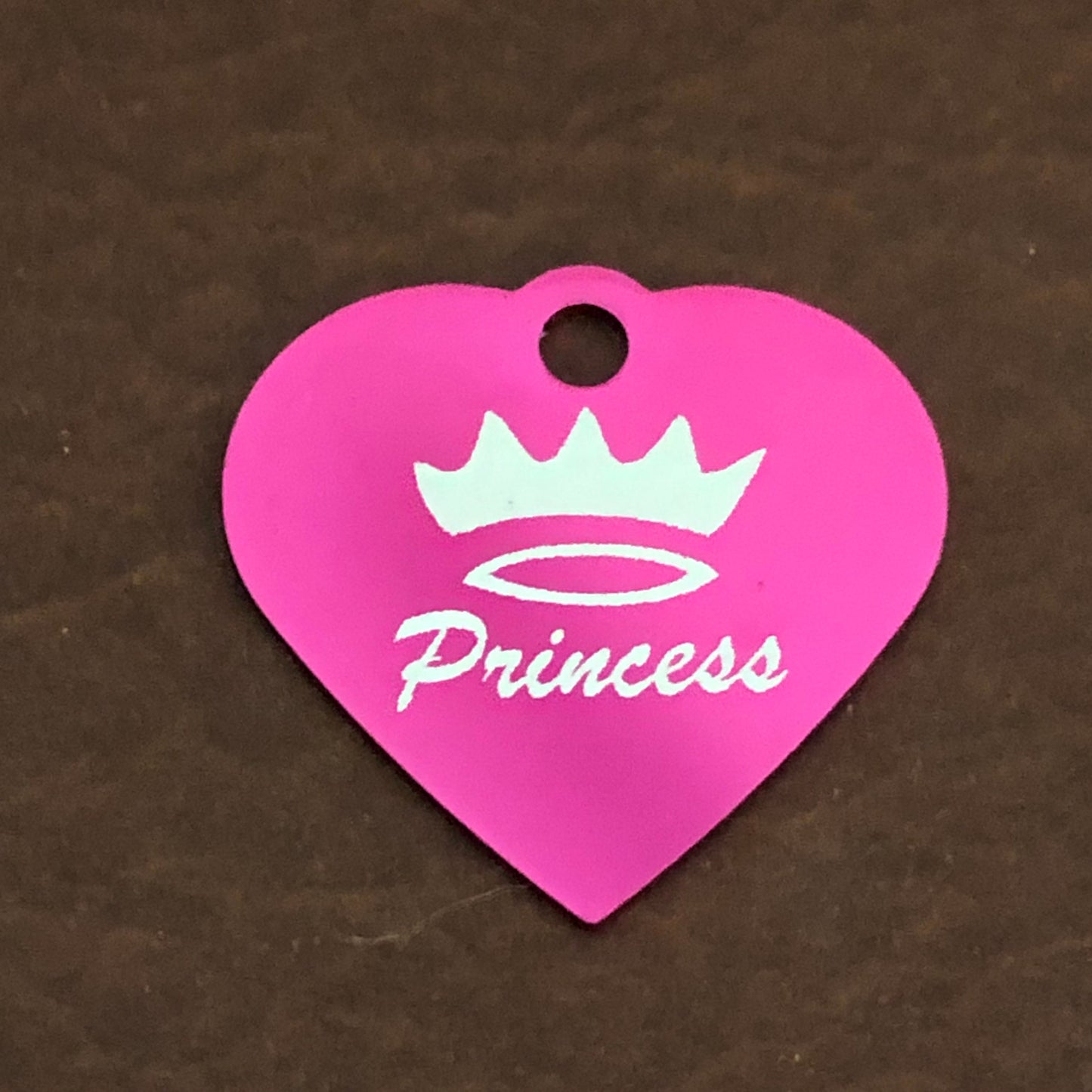 Princess Crown Print Small Pink Heart, Aluminum Tag Personalized Diamond Engraved, Pet Tag, Cat Tag, Dog Tag, For Bags, For Collars. PPCSPH