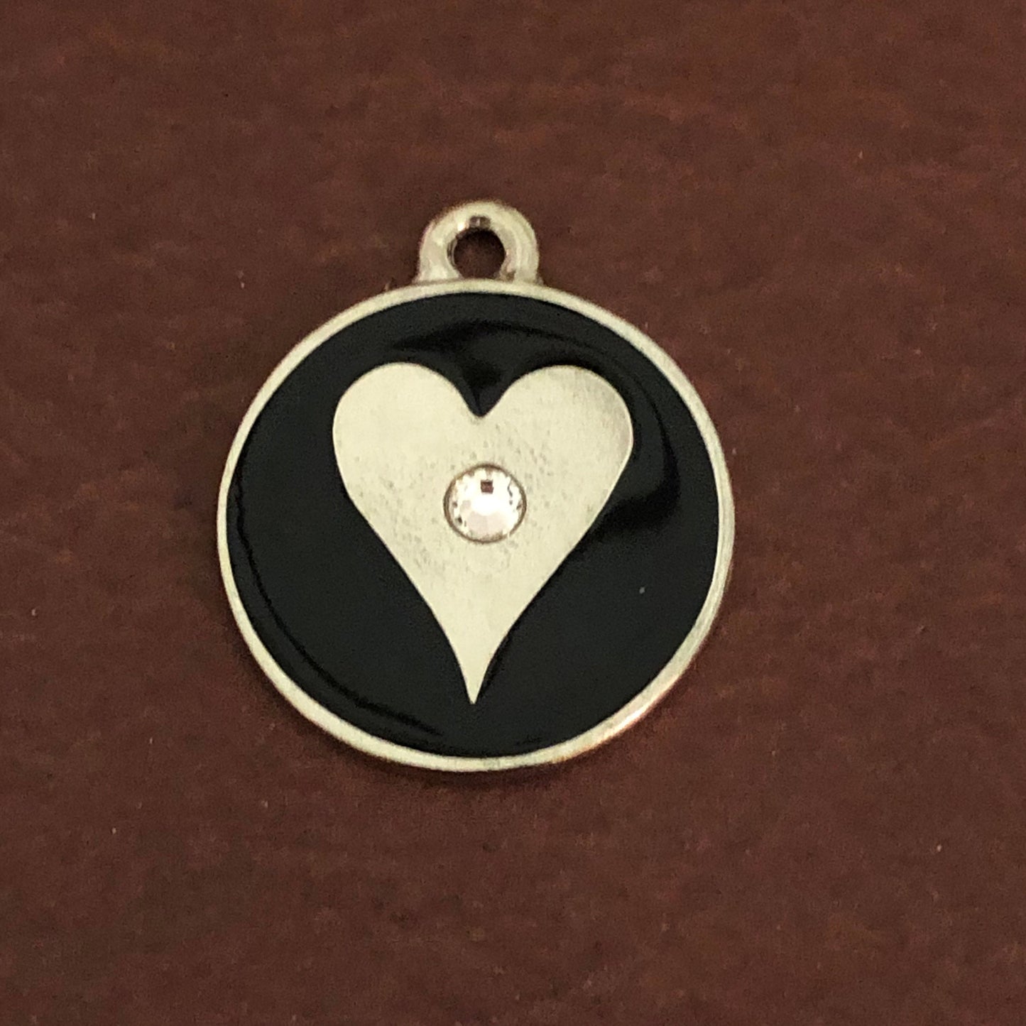 Heart Inlay, Large Pewter Circle Tag, Personalized Diamond Engraved, Dog Tag, Puppy Tag, Cat Tag, For Dog Collars For Cat Collars Lost Pet