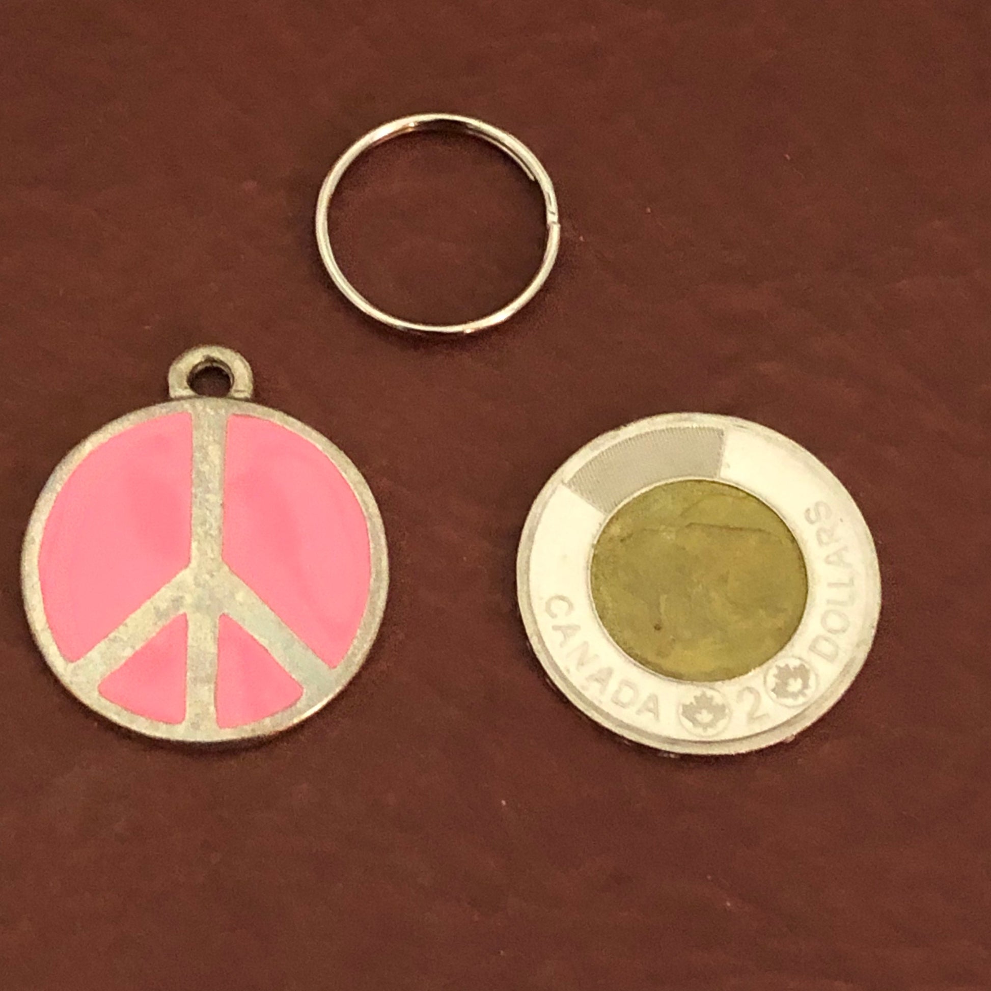 Pink Peace Sign, Large Pewter Circle Tag, Opaque Pastel Tags, Personalized Diamond Engraved, Dog Tag, Cat Tag, For Dog Collar, Cat Collars