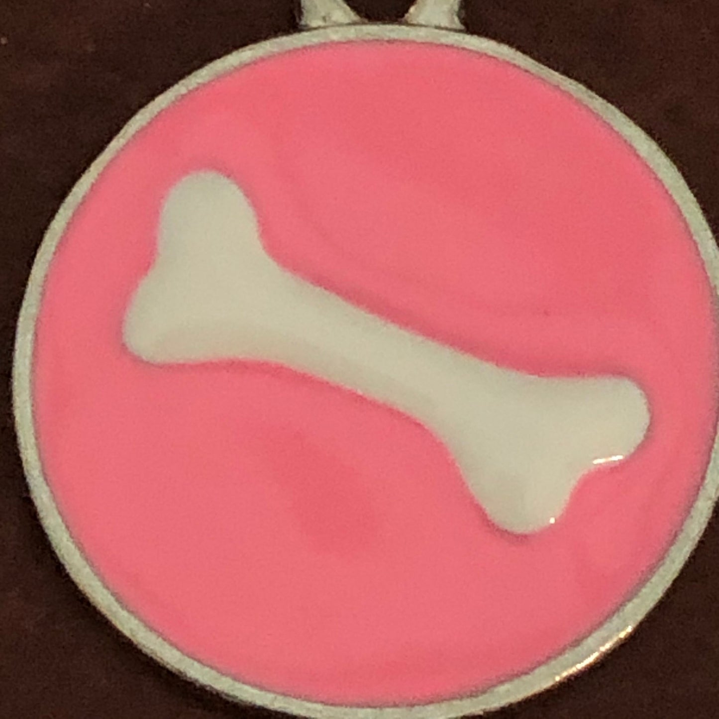 Pink Bone, Large Pewter Enameled Circle Tag, Opaque Pastel Tags, Personalized Diamond Engraved, Dog Tag, Cat Tag, Collar