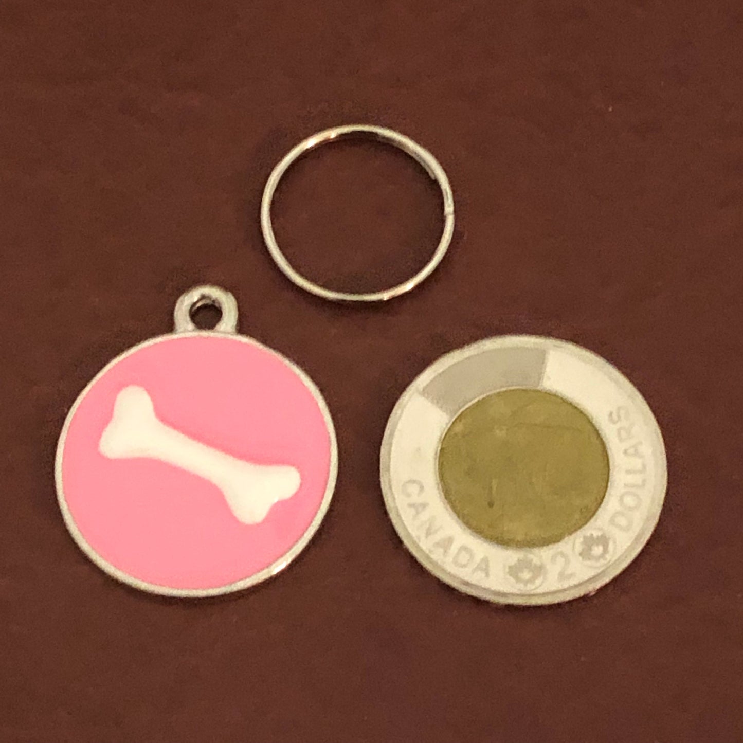 Pink Bone, Large Pewter Enameled Circle Tag, Opaque Pastel Tags, Personalized Diamond Engraved, Dog Tag, Cat Tag, Collar