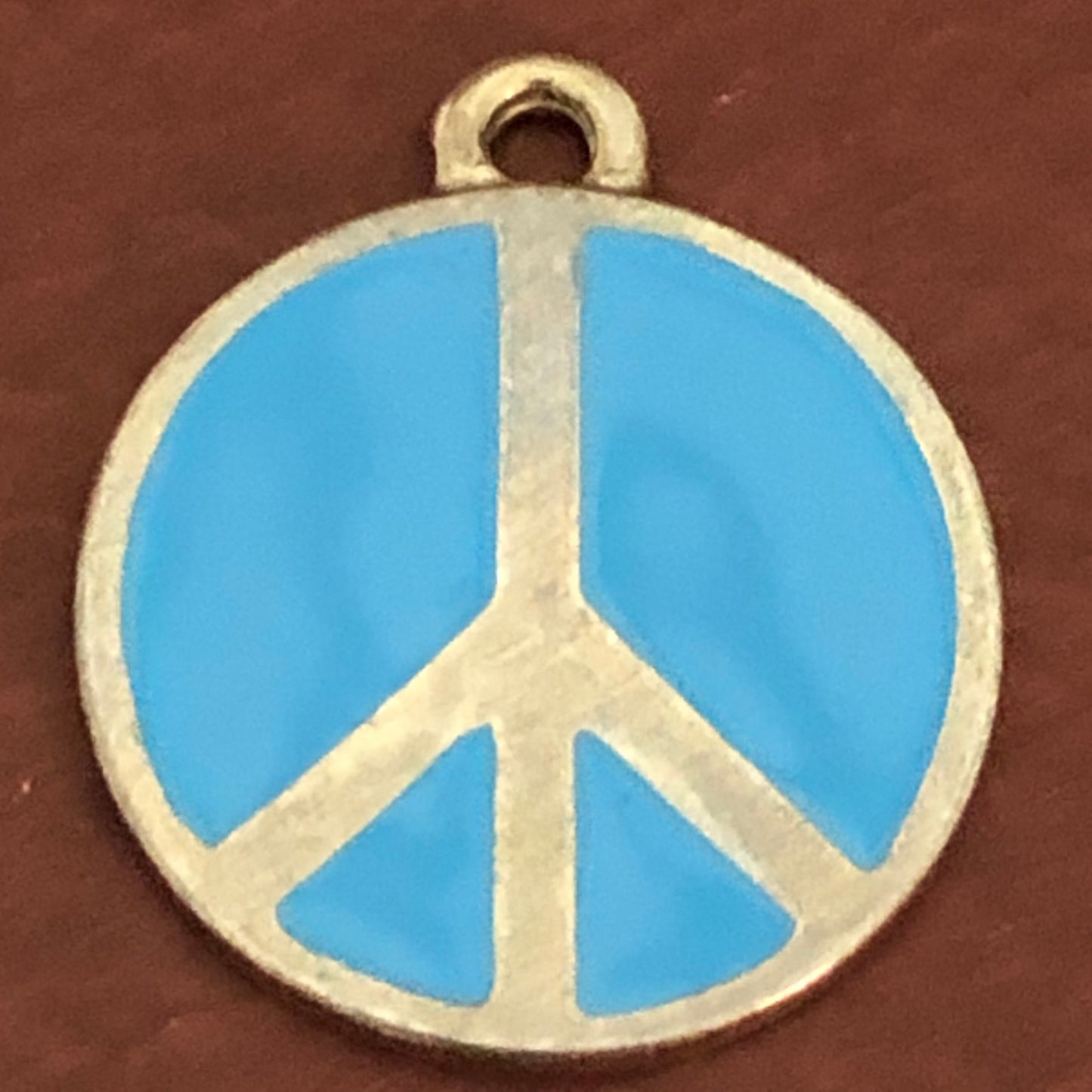 Blue Peace Sign, Large Pewter Circle Tag, Opaque Pastel Tags, Personalized Diamond Engraved, Dog Tag, Cat Tag, For Dog Collar, Cat Collars