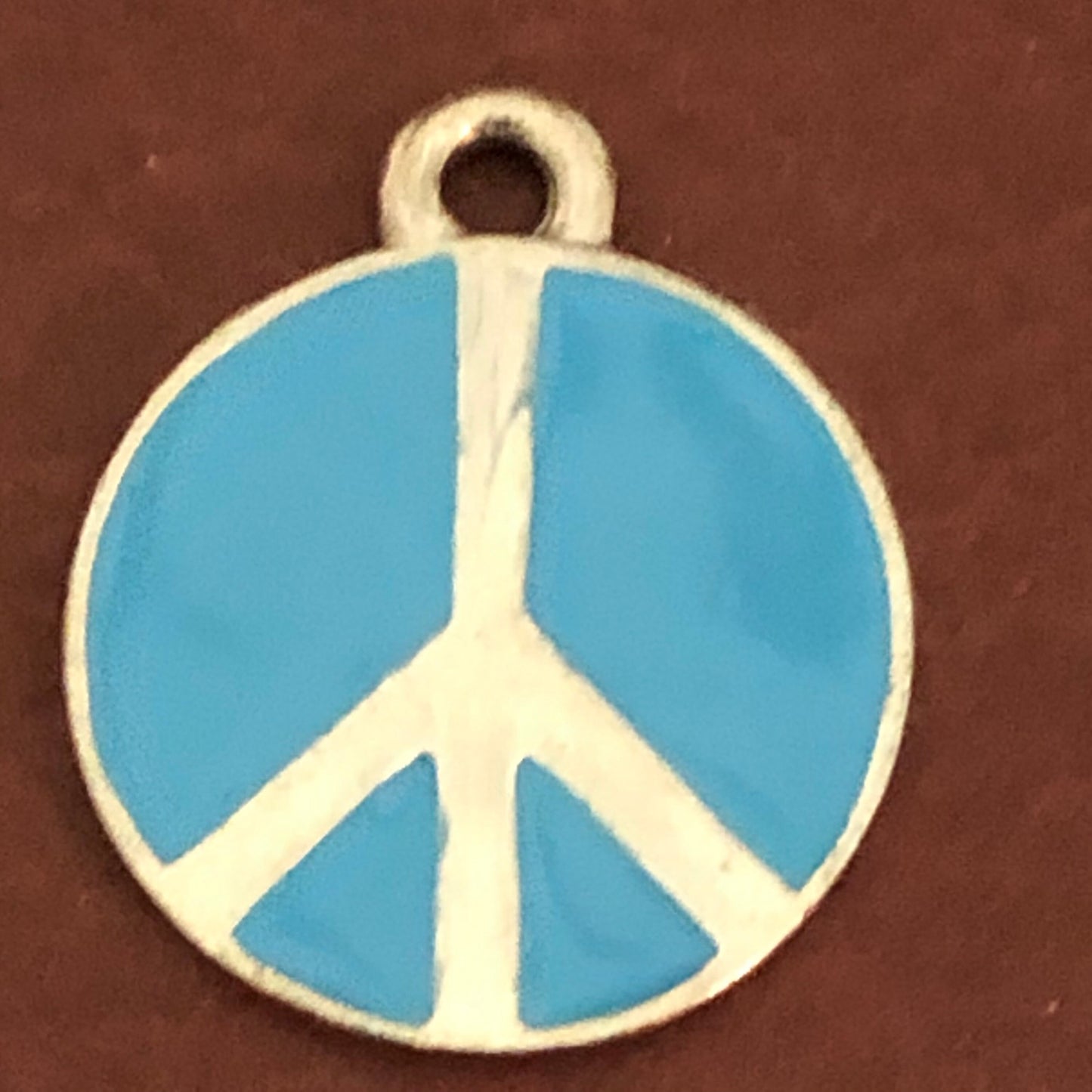 Blue Peace Sign Small Pewter Circle Tag Personalized Diamond Engraved Dog Tag, Cat Tag For Dog Collar, For Cat Collar BPSSPC