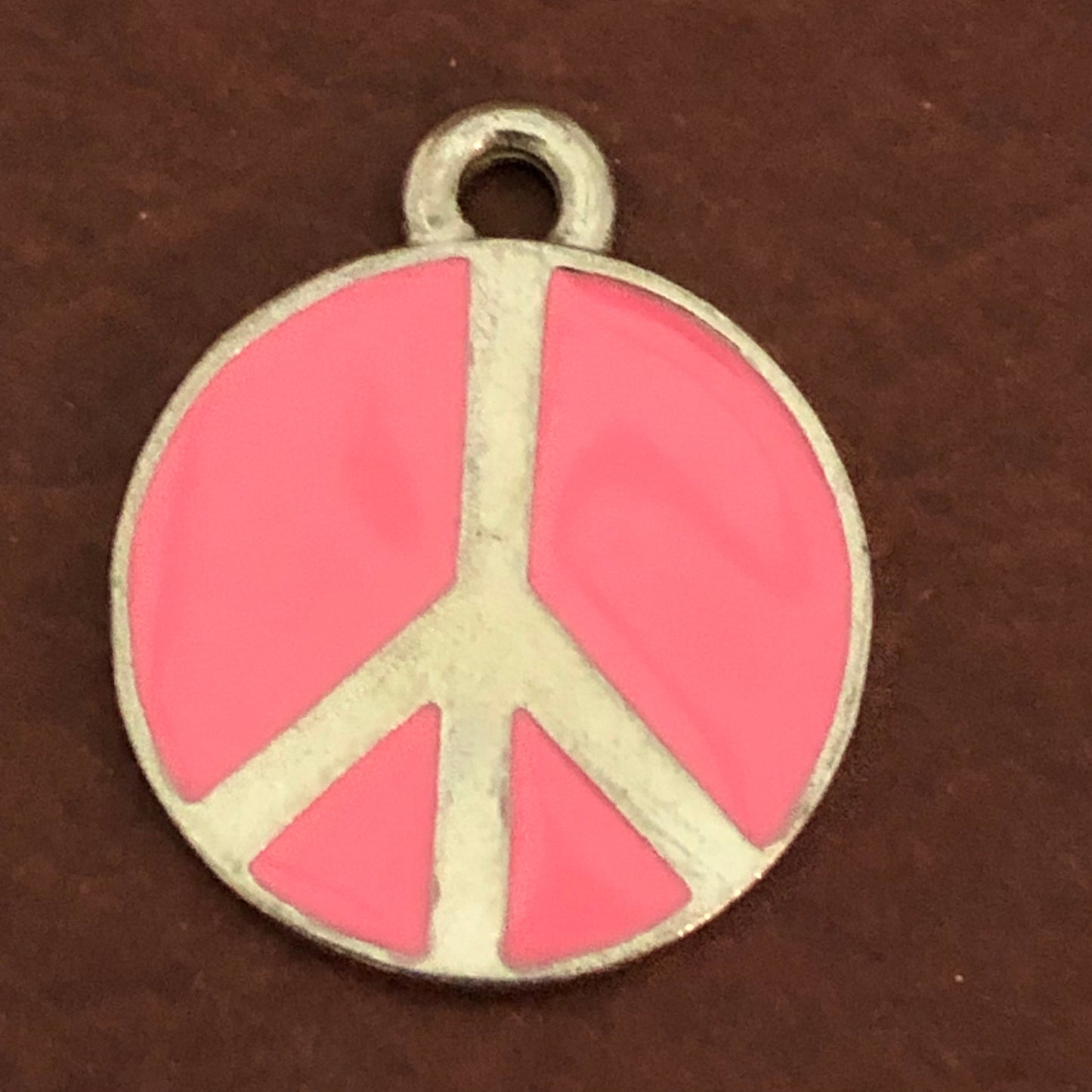 Pink Peace Sign Small Pewter Circle Tag