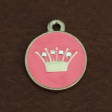 Load image into Gallery viewer, Pink Princess Crown Crystals, Small Circle Tag Personalized Diamond Engraved Tag, Cat Tag, For Dog Collar, For Cat Collar, PPCCSPCT