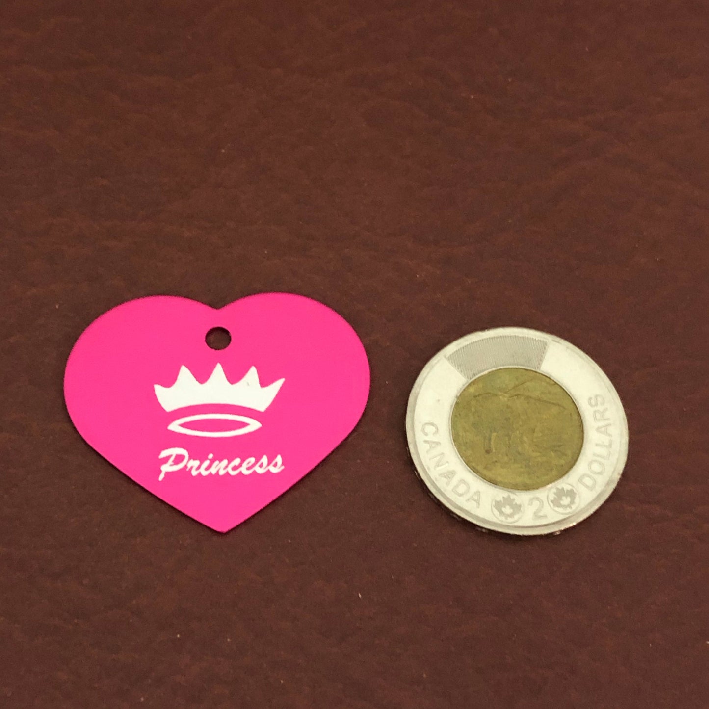 Princess Crown, Large Pink Heart, Aluminum Tag, Diamond Engraved, Personalized Dog Tag Cat Tag For Dog Collars For Cat Collars For Backpacks