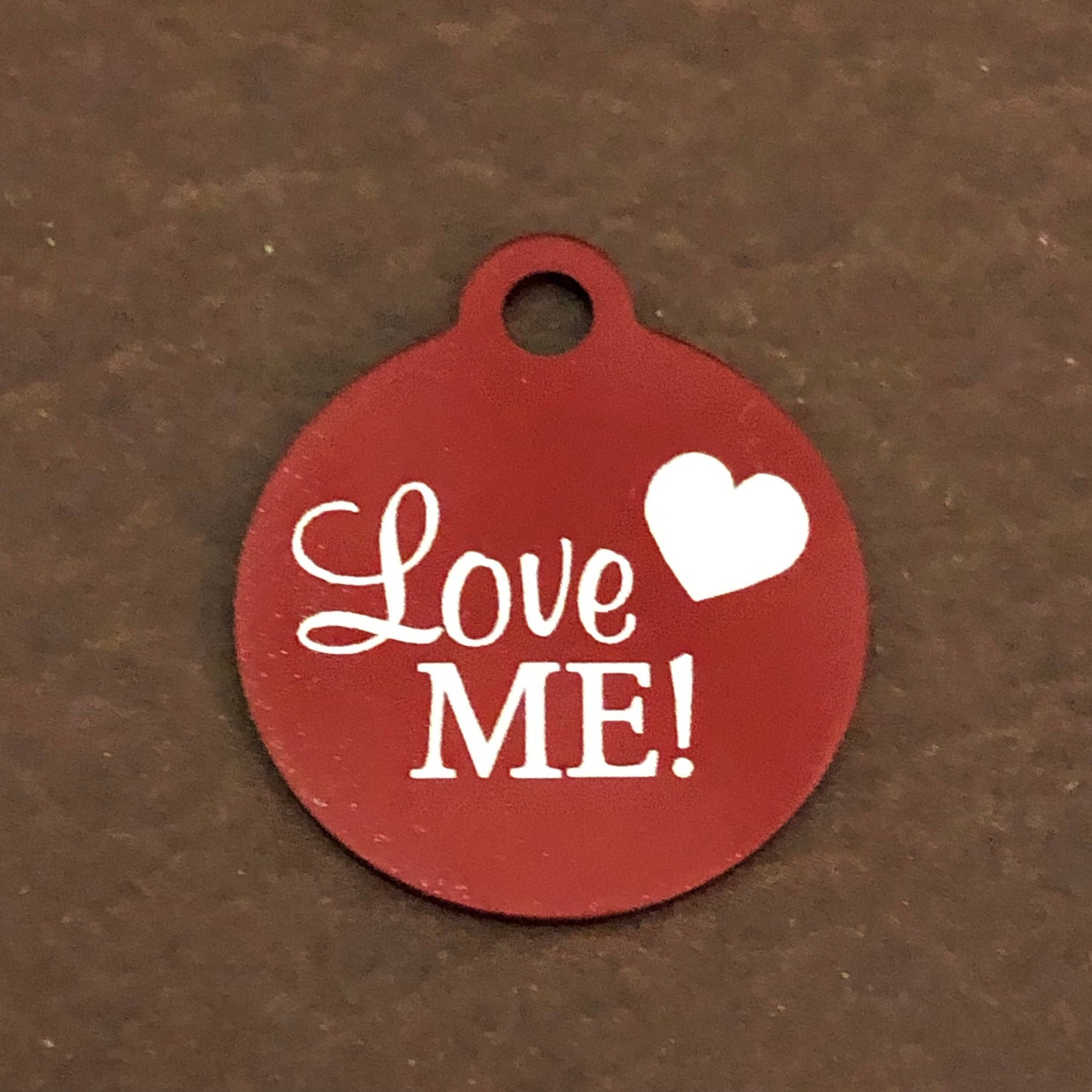 Love Me! Small Red Circle Aluminum Tag, Personalized Diamond Engraved, Cat Dog Pet ID Tags For Cat collar, Dog Collar, Lost cat Lost dog id