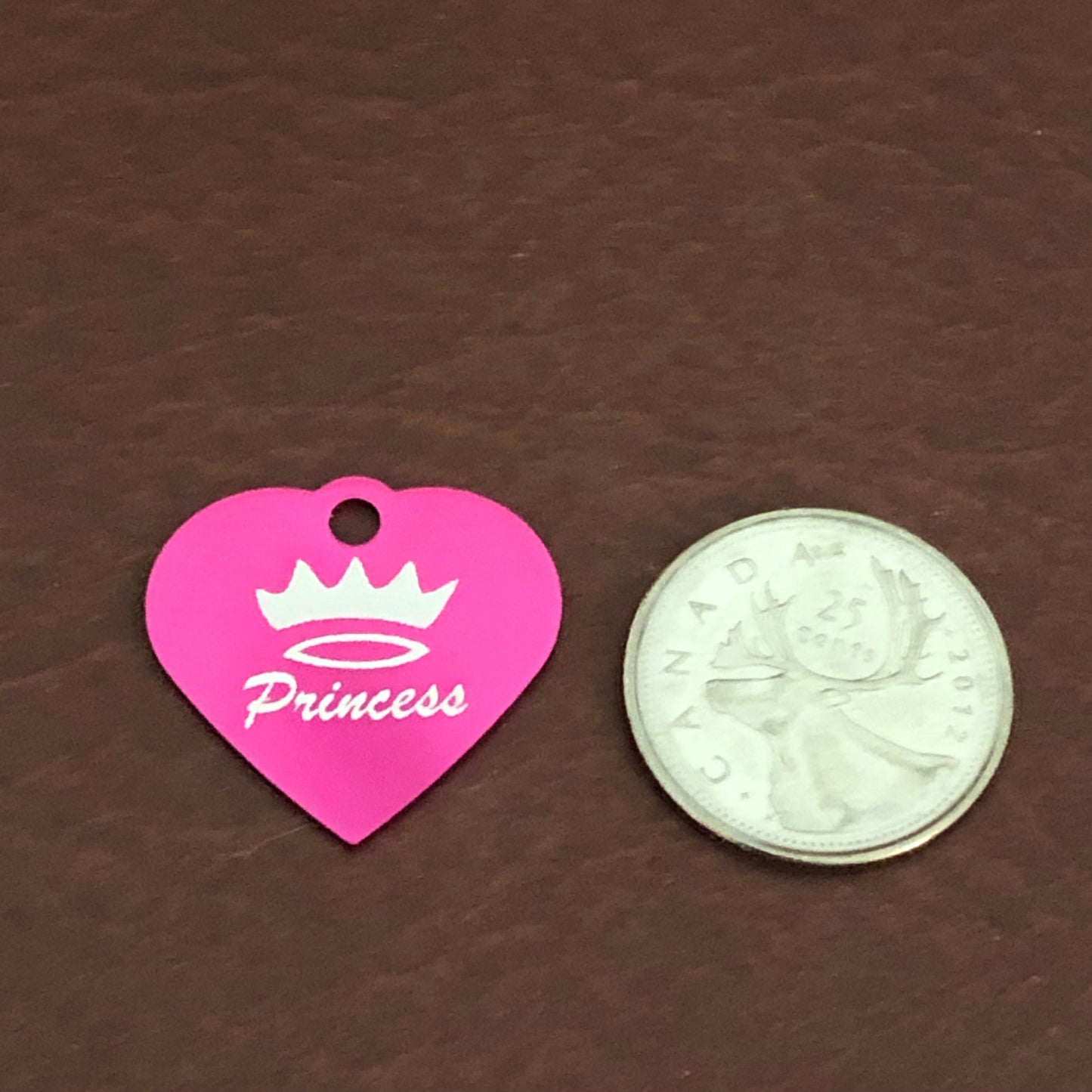 Princess Crown Print Small Pink Heart, Aluminum Tag Personalized Diamond Engraved, Pet Tag, Cat Tag, Dog Tag, For Bags, For Collars. PPCSPH