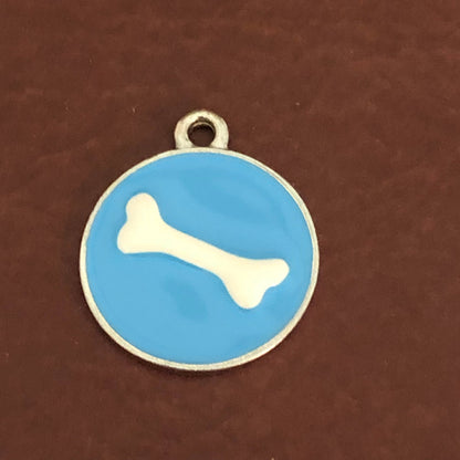 Blue Bone, Large Pewter Enameled Circle Tag, Opaque Pastel Tags, Personalized Diamond Engraved, Dog Tag, Cat Tag, Collar