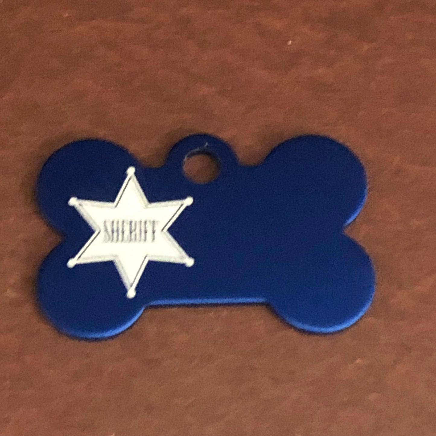 Sheriff Tag, Sheriff, Small Blue Bone, Personalized Aluminum Tag, Diamond Engraved Dog Tag ID Tags, For Dog Collars For Puppy Collar SBSBB