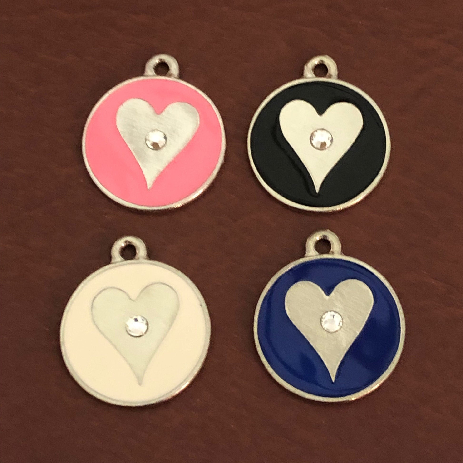 Heart Inlay, Large Pewter Circle Tag, Personalized Diamond Engraved, Dog Tag, Puppy Tag, Cat Tag, For Dog Collars For Cat Collars Lost Pet