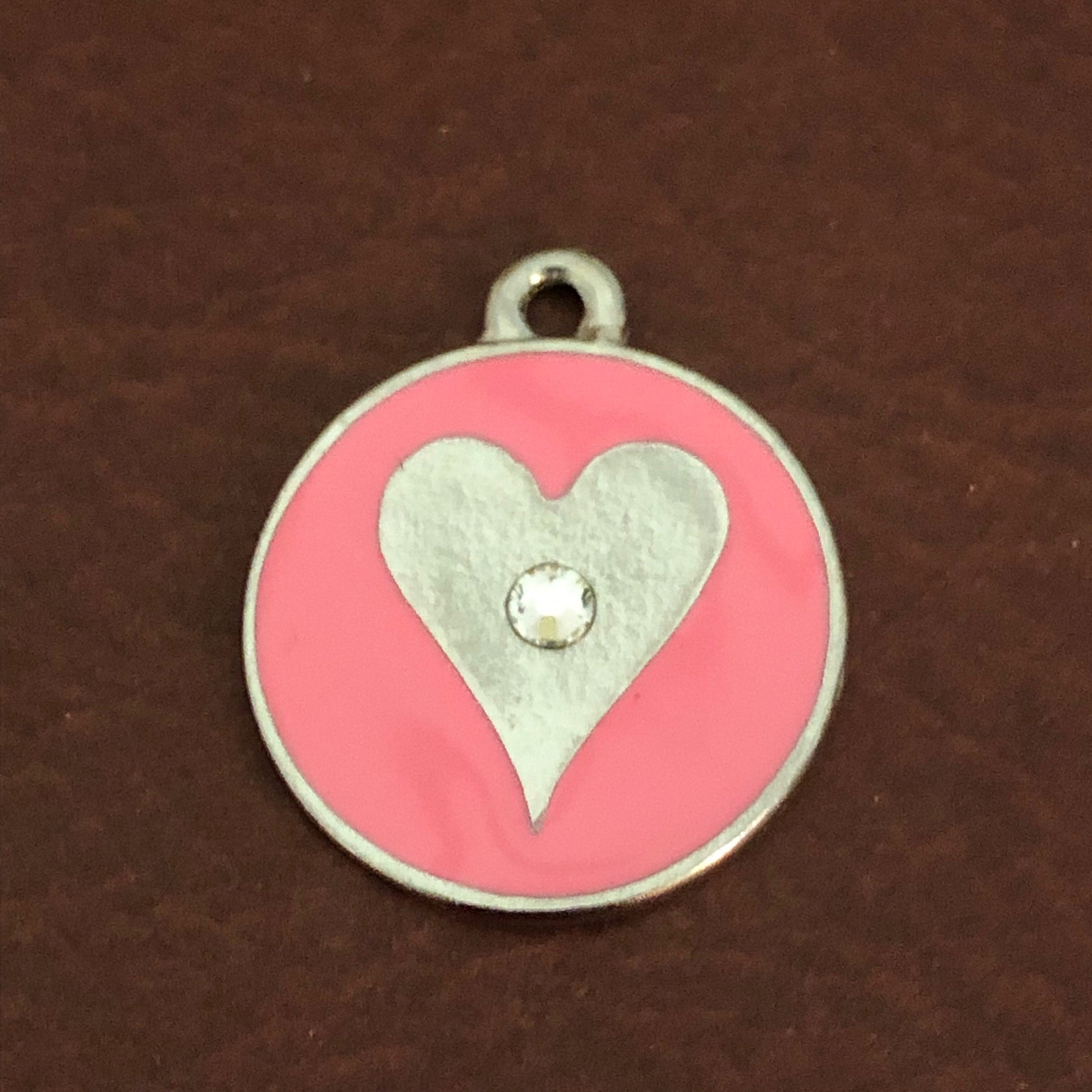 Heart Inlay, Large Pewter Circle Tag, Personalized Diamond Engraved, Dog Tag, Puppy Tag, Cat Tag, For Dog Collars For Cat Collars Lost Pet