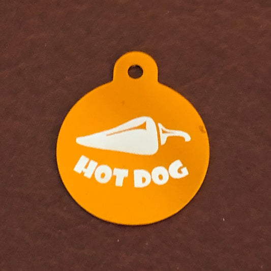 Hot Dog, Large Orange Circle, Personalized Aluminum Tag, Diamond Engraved, Dog Tag Cat Tag, Human ID Tag, For Dog Collar, Lost Dogs, HDLOCT