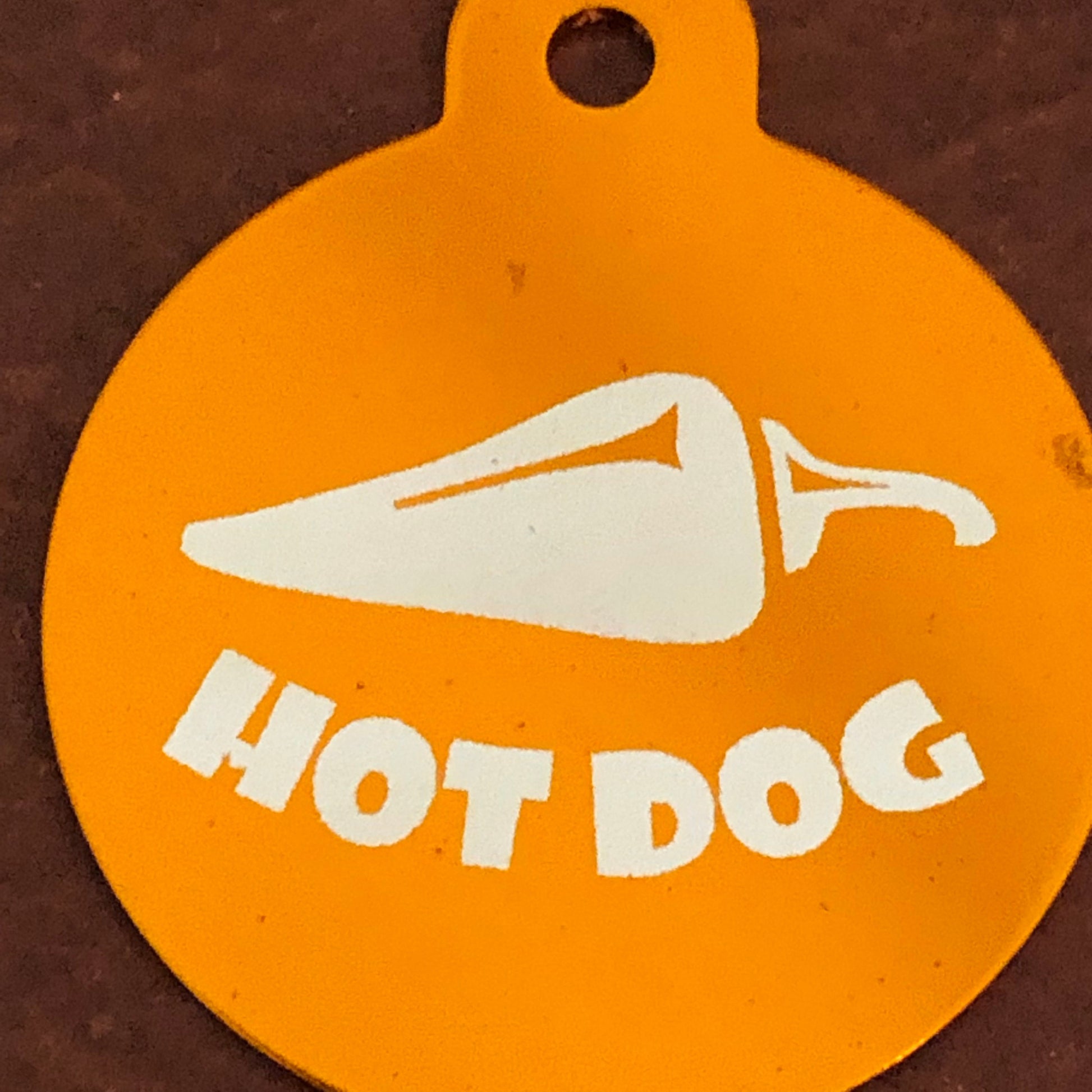 Hot Dog, Large Orange Circle, Personalized Aluminum Tag, Diamond Engraved, Dog Tag Cat Tag, Human ID Tag, For Dog Collar, Lost Dogs, HDLOCT