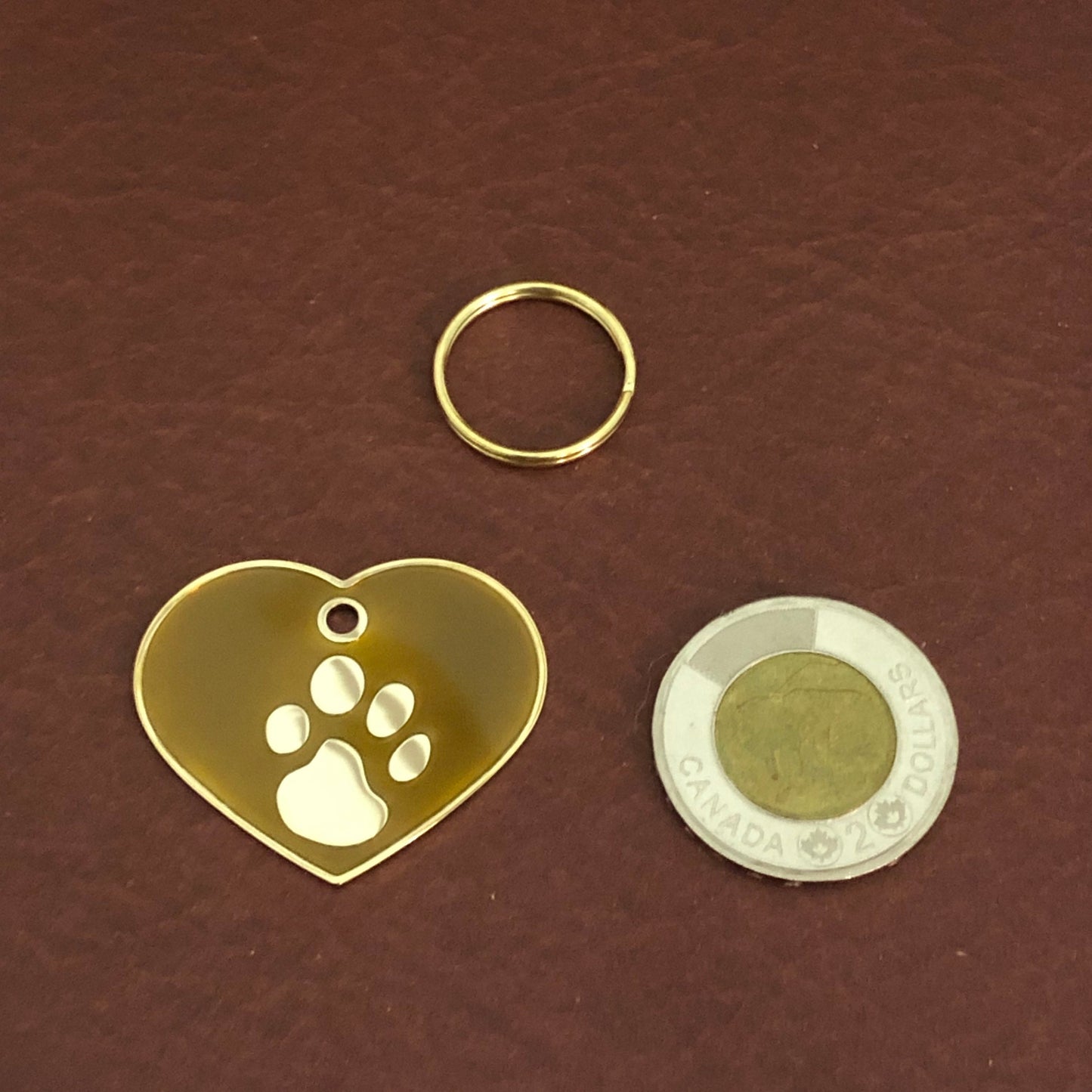 Paw Tag, Large Brown Heart Gold Plated Brass Tag, Pawsh Tag, Diamond Engraved Personalized Dog Tag, Cat Tag, For Dog Collars, PTLBNHG