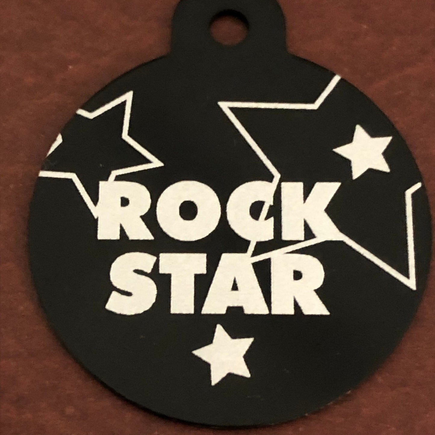 Rock Star, Large Circle Tag, Black Personalized Aluminum Tag, Diamond Engraved Dog Tag, Cat Tag, Animal Tag, Puppy Tag, For Dog Collar