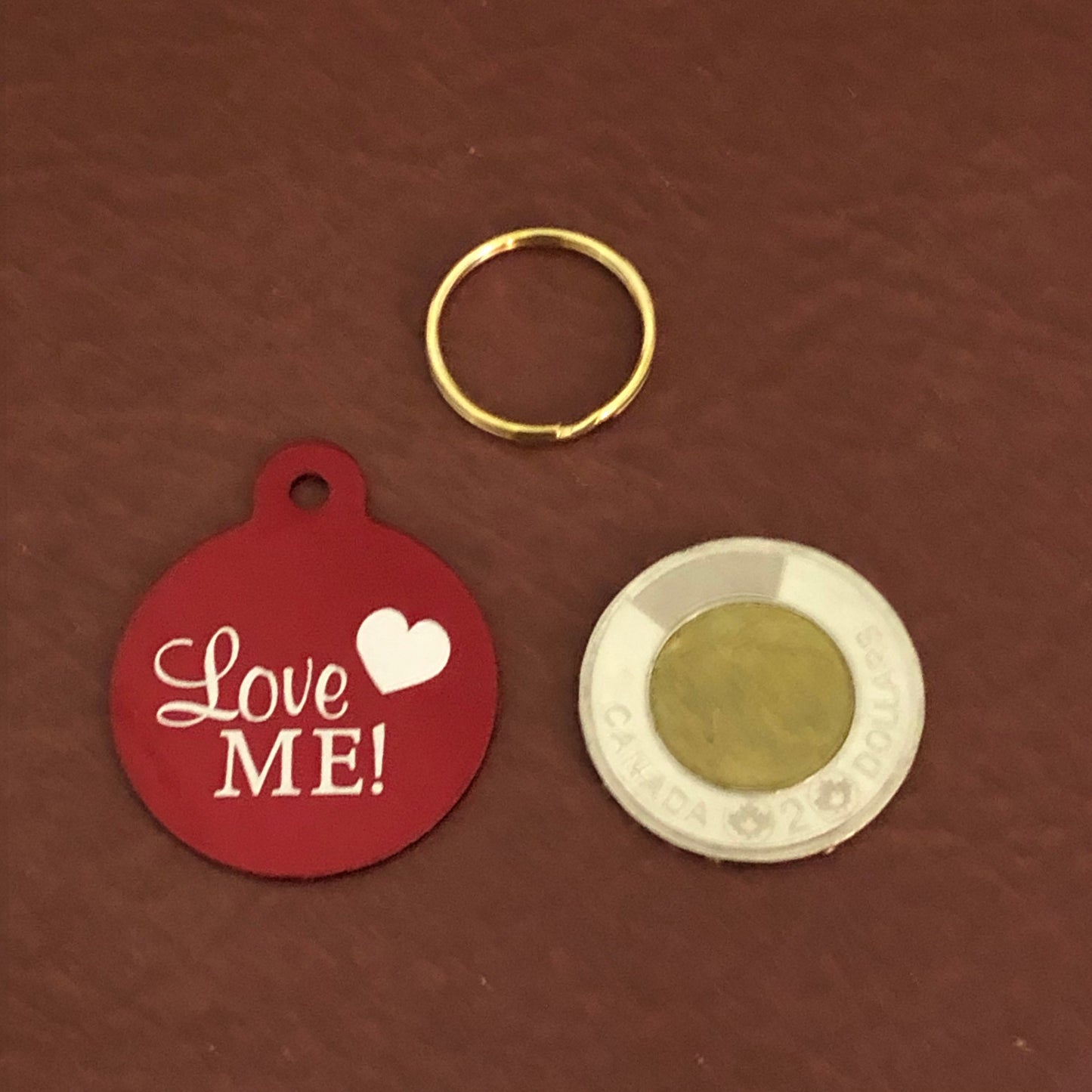 Love Me!, Large Red Circle, Personalized Aluminum Tag, Diamond Engraved, Id Tag, Dog Tag, Cat Tag, For Dog Collar, LMLRCT