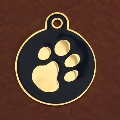 Paw Tag, Large Blue Circle Gold Plated Brass Tag, Pawsh Tag, Diamond Engraved Personalized Dog Tag, Cat Tag, For Dog Collars, Cat ID PTLBECG