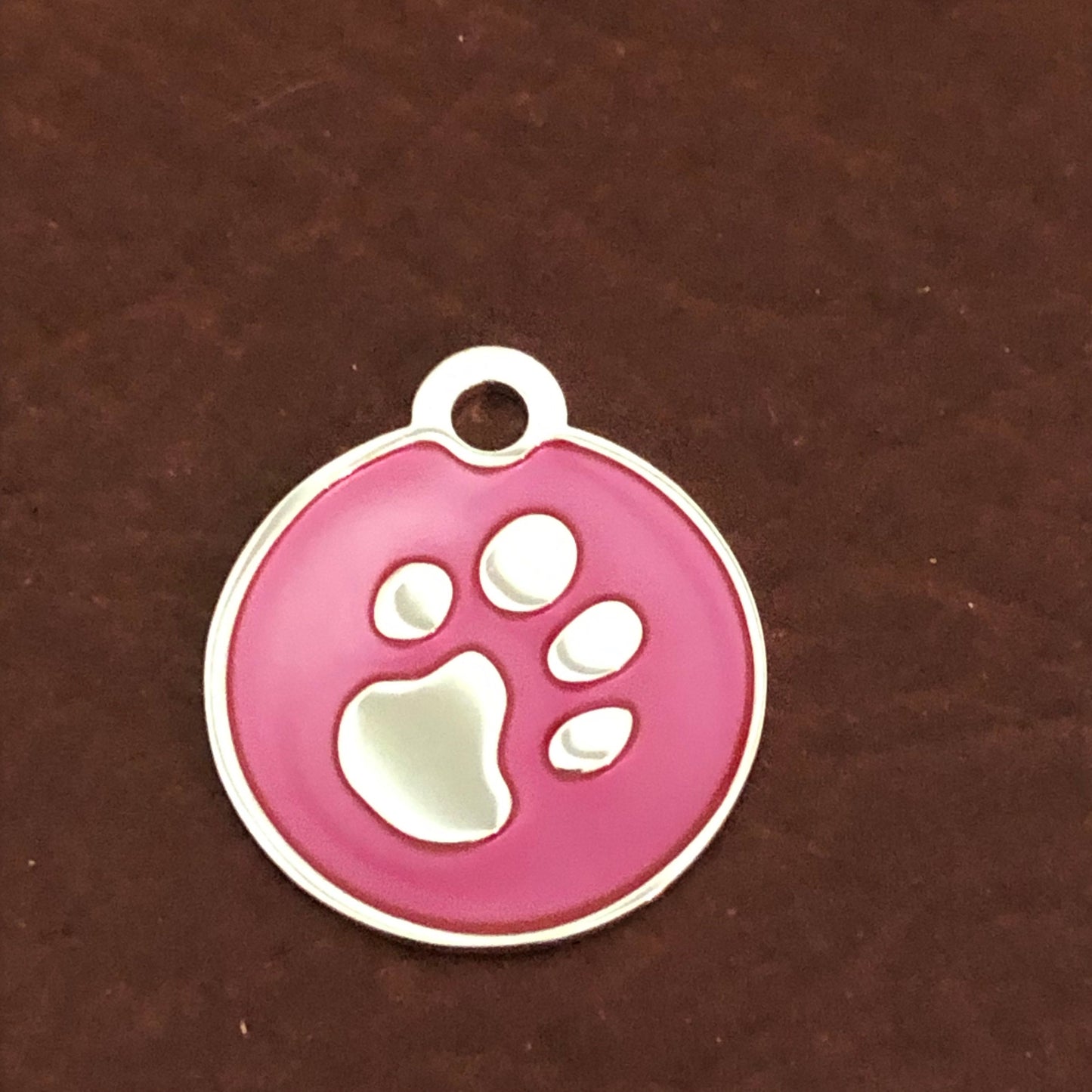 Paw Tag, Small Pink Circle Silver Plated Brass Tag, Pawsh Tag