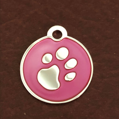 Paw Tag, Small Pink Circle Silver Plated Brass Tag, Pawsh Tag