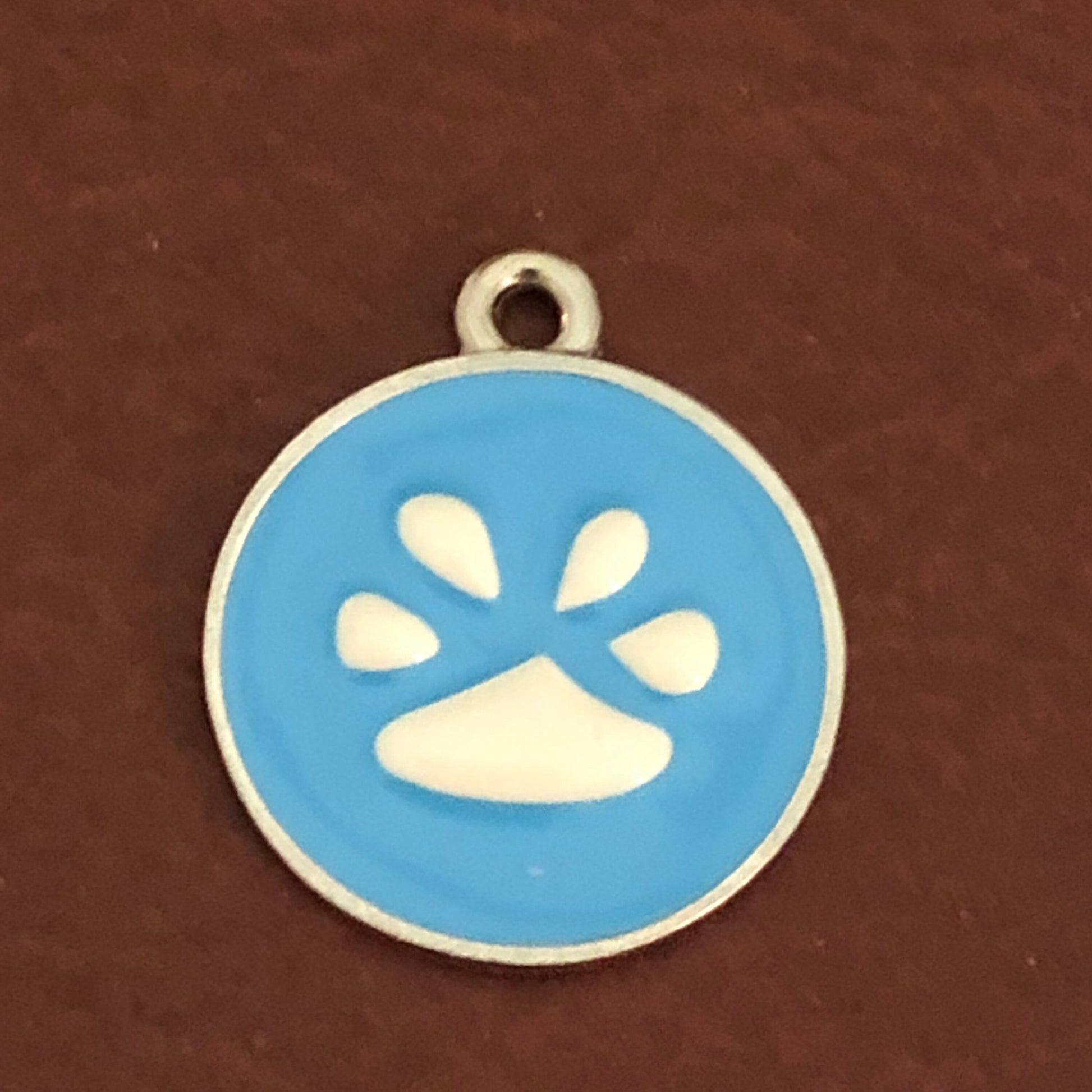 Blue Paw, Paw Print Large Pewter Enameled Circle Tag, Opaque Pastel Tags, Personalized Diamond Engraved, Dog Tag, Cat Tag, Collar