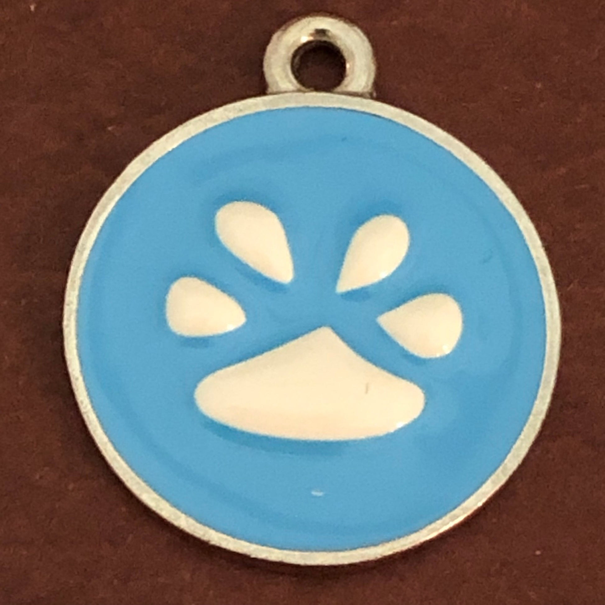 Blue Paw, Paw Print Large Pewter Enameled Circle Tag, Opaque Pastel Tags, Personalized Diamond Engraved, Dog Tag, Cat Tag, Collar