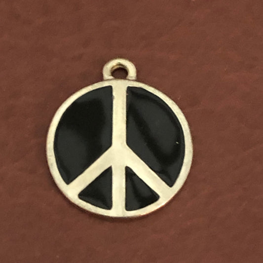 Black Peace Sign, Large Pewter Circle Tag, Opaque Pastel Tags, Personalized Diamond Engraved, Dog Tag, Cat Tag, For Dog Collar, Cat Collars