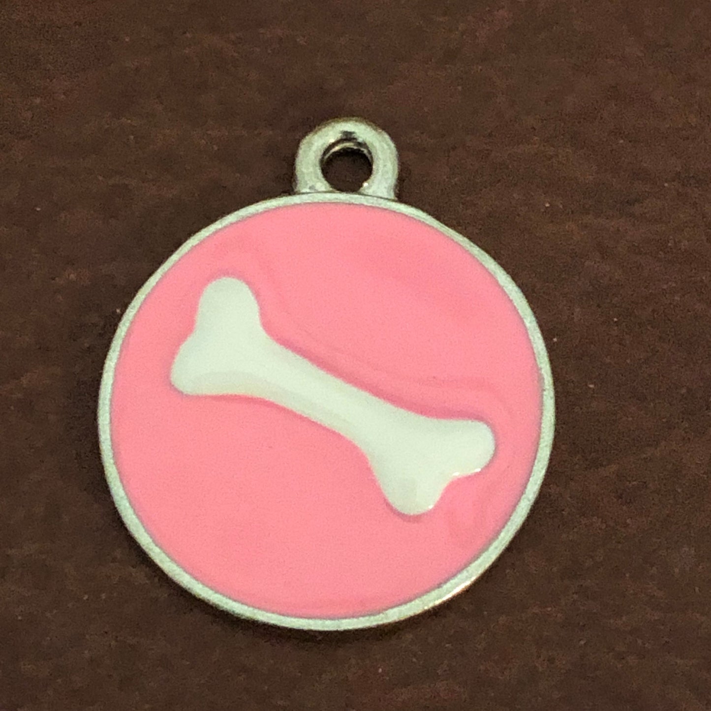 Pink Bone, Large Pewter Enameled Circle Tag, Opaque Pastel Tags, Personalized Diamond Engraved, Dog Tag, Cat Tag, Collar