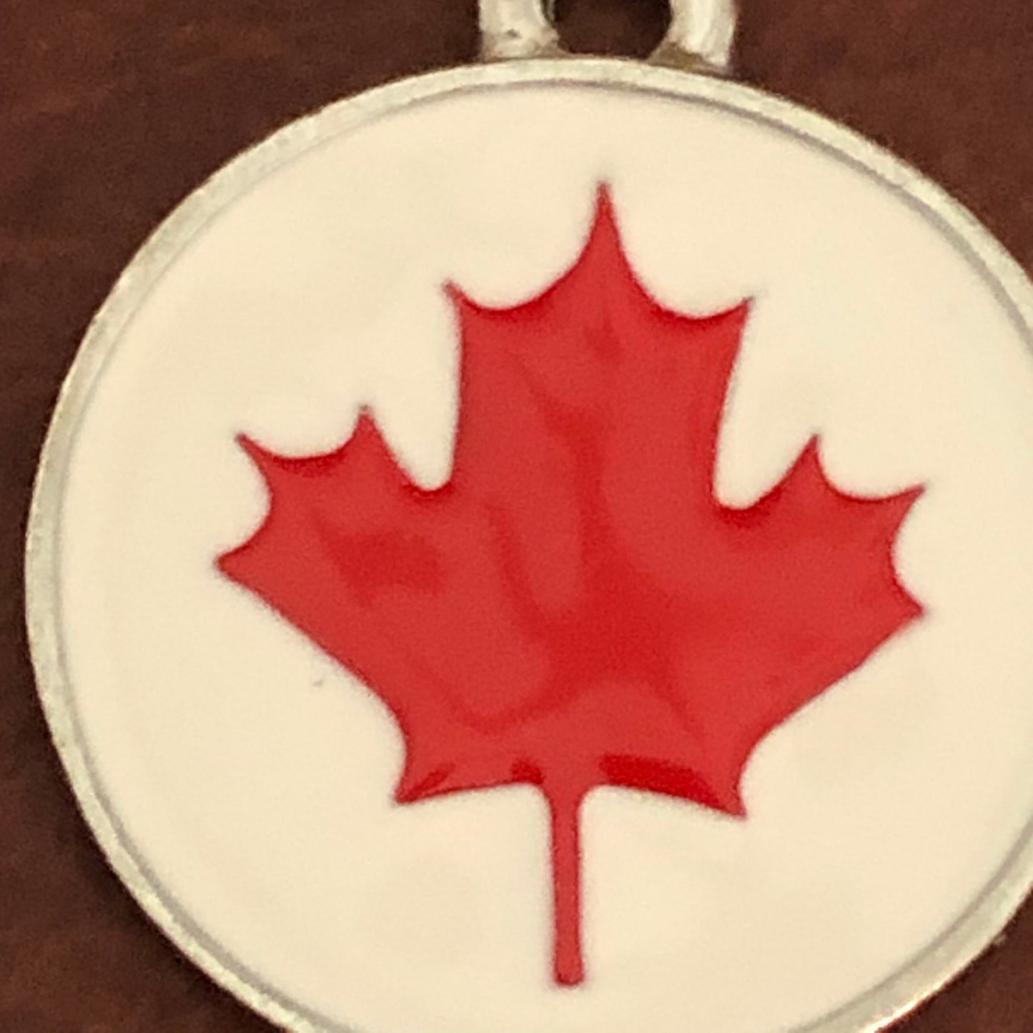 Maple Leaf, Large Pewter Enameled Circle Tag, Personalized Diamond Engraved, Dog Tag, Cat Tag, Collar