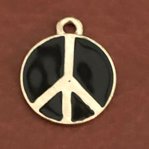 Black Peace Sign Small Pewter Circle Tag Personalized Diamond Engraved Dog Tag, Cat Tag For Dog Collar, For Cat Collar, BPSSPC