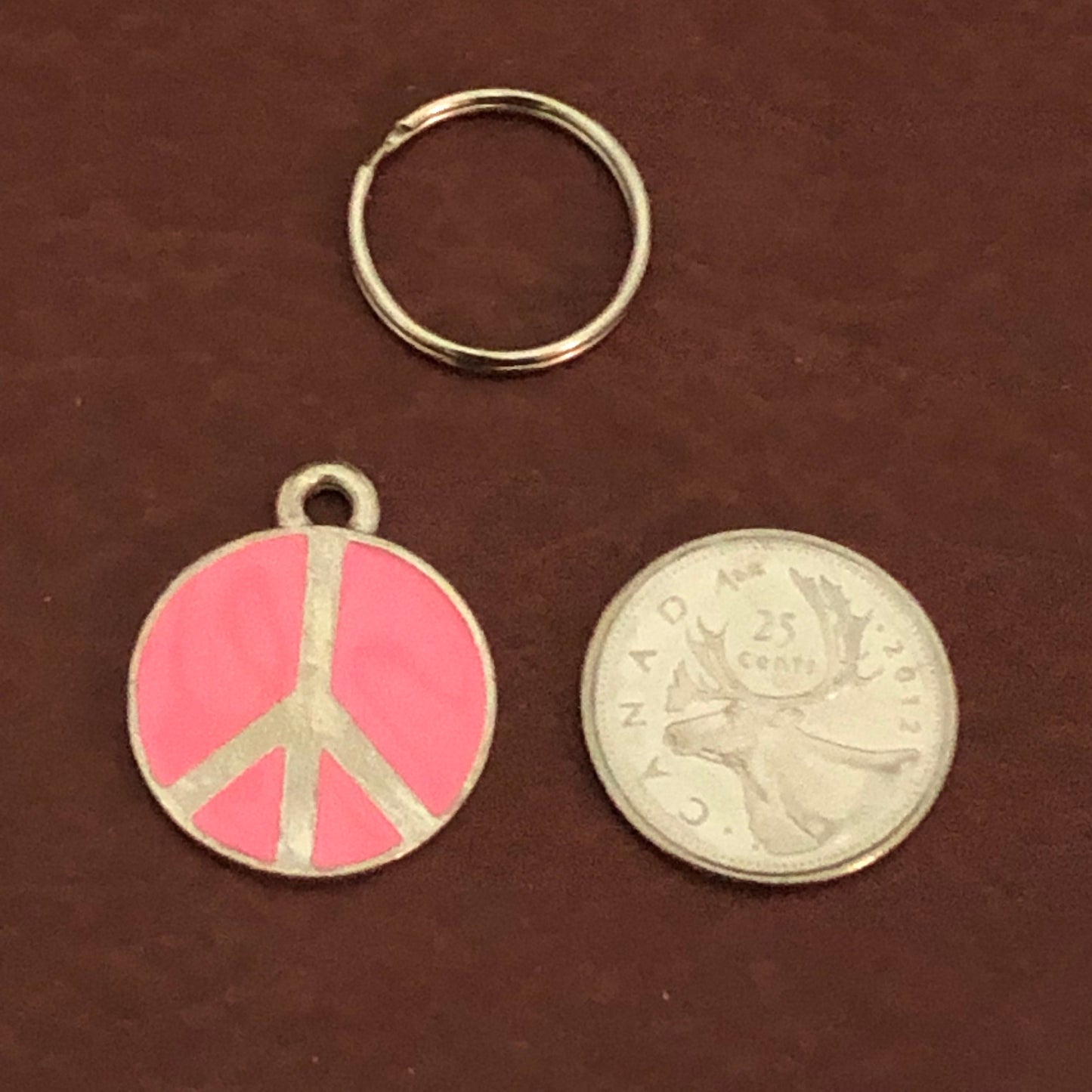 Pink Peace Sign Small Pewter Circle Tag