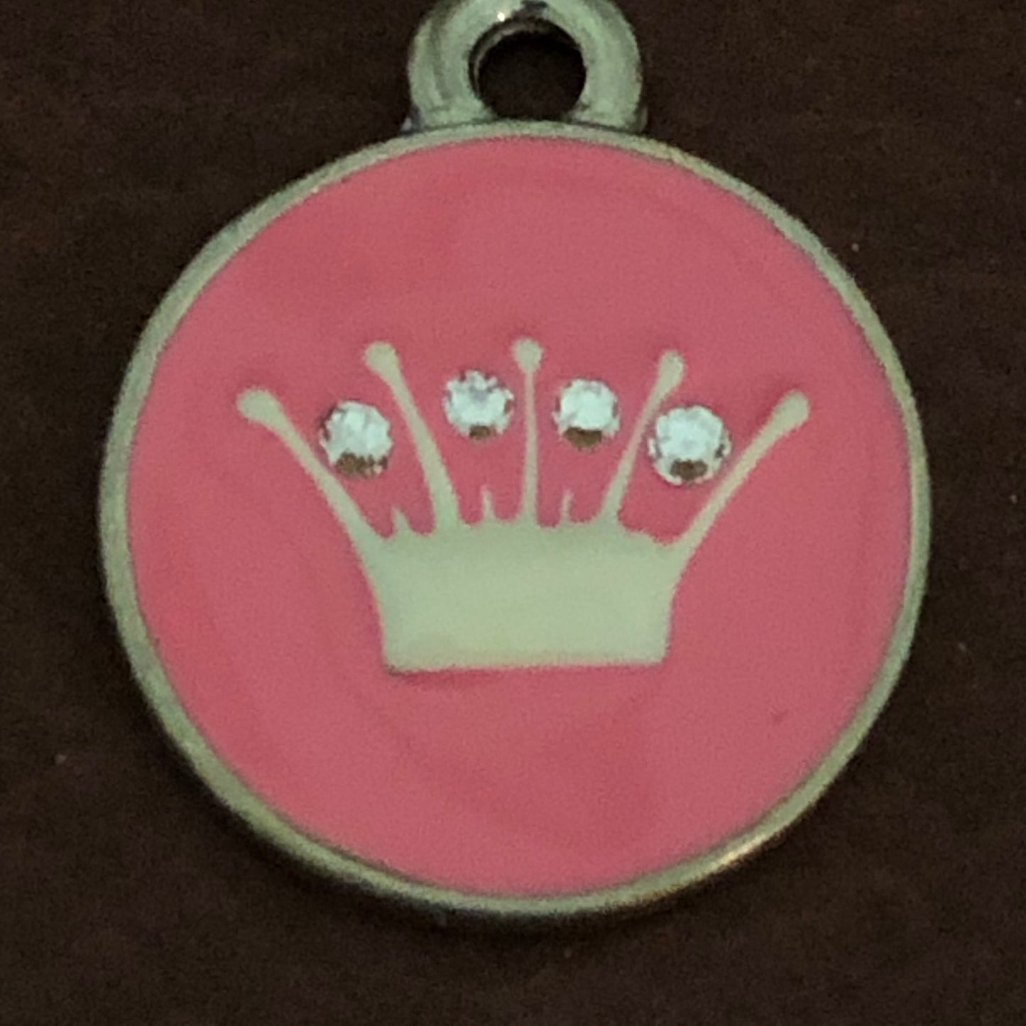 Pink Princess Crown Crystals, Small Circle Tag Personalized Diamond Engraved Tag, Cat Tag, For Dog Collar, For Cat Collar, PPCCSPCT