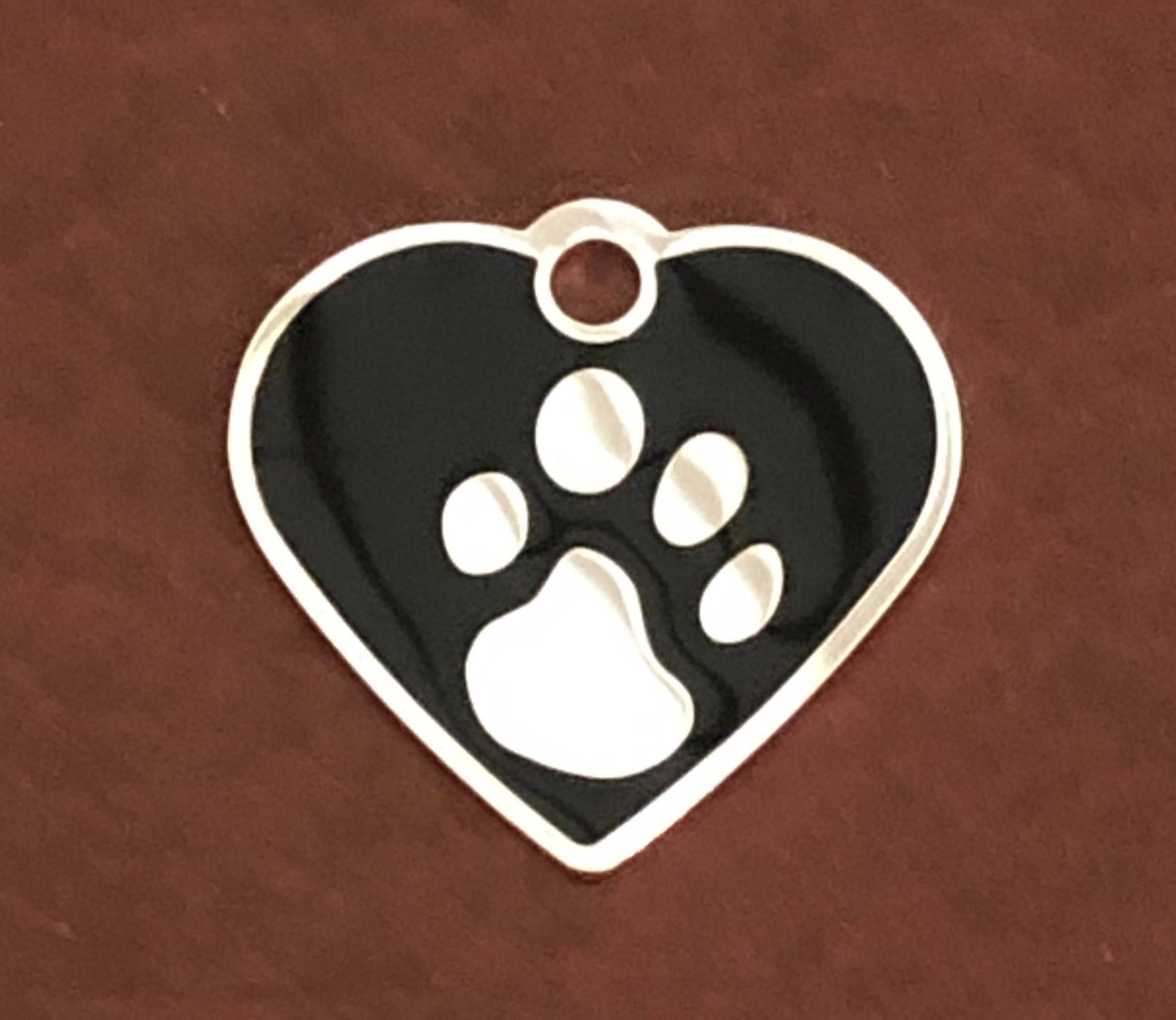 Paw Tag, Small Black Heart, Silver Plated Brass Tag, Pawsh Tag, Diamond Engraved Personalized Dog Tag, Cat Tag For Dog Collar, PTSBKHS