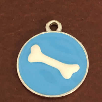 Blue Bone, Large Pewter Enameled Circle Tag, Opaque Pastel Tags, Personalized Diamond Engraved, Dog Tag, Cat Tag, Collar