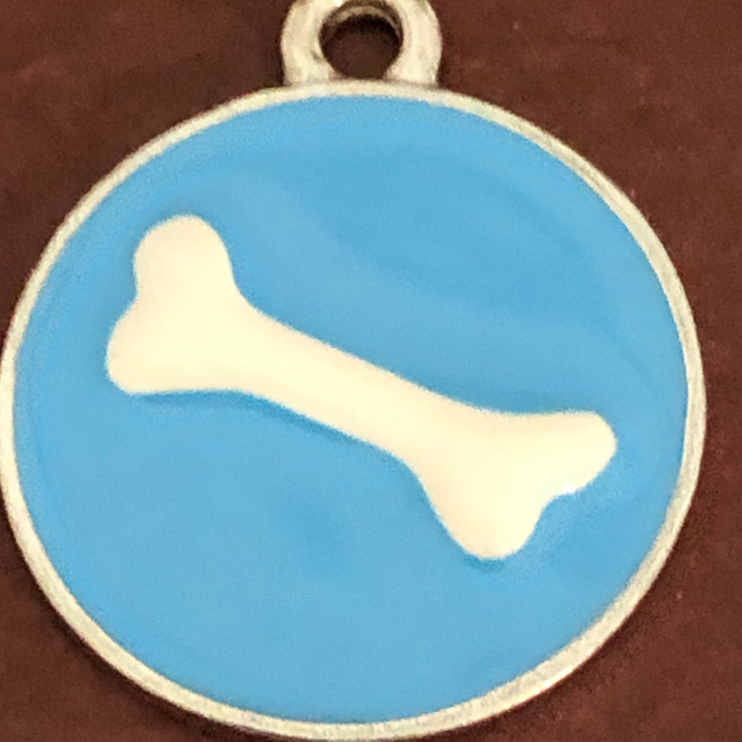 Blue Bone, Large Pewter Enameled Circle Tag, Opaque Pastel Tags, Personalized Diamond Engraved, Dog Tag, Cat Tag, Collar