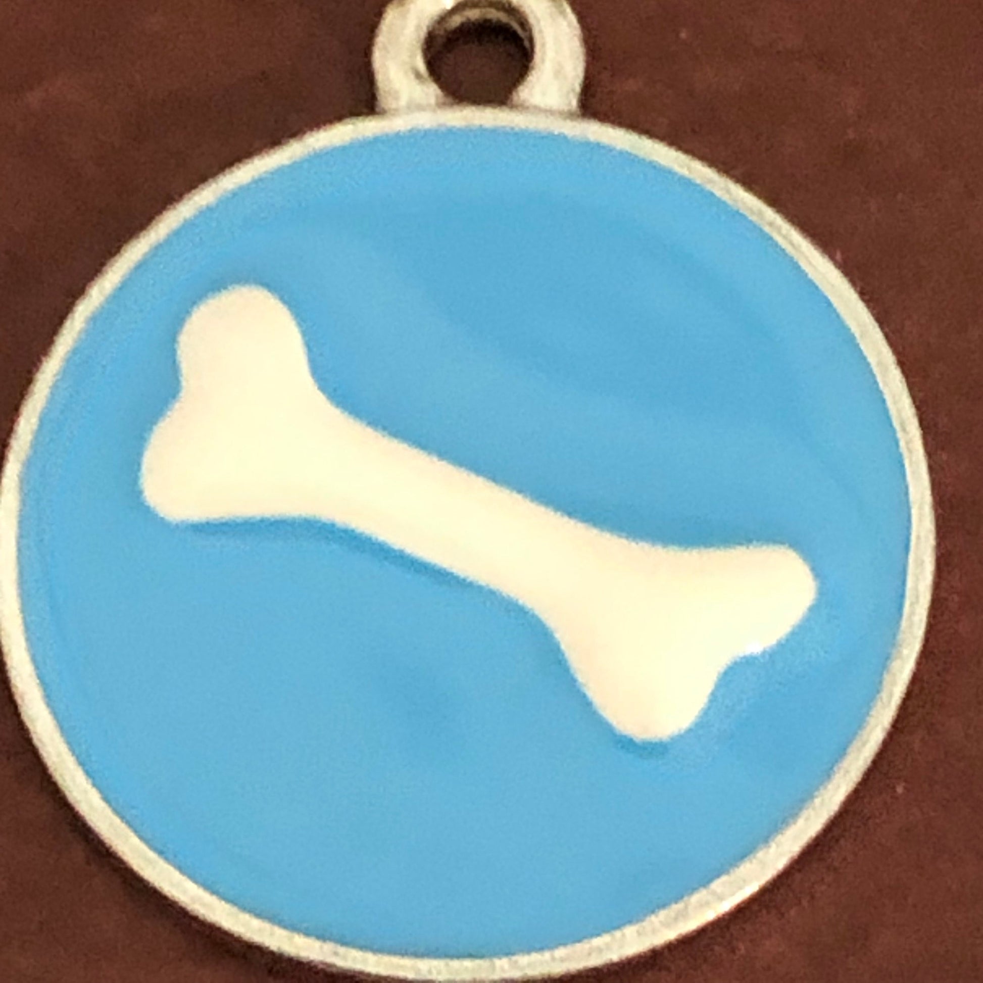 Blue Bone, Large Pewter Enameled Circle Tag, Opaque Pastel Tags, Personalized Diamond Engraved, Dog Tag, Cat Tag, Collar