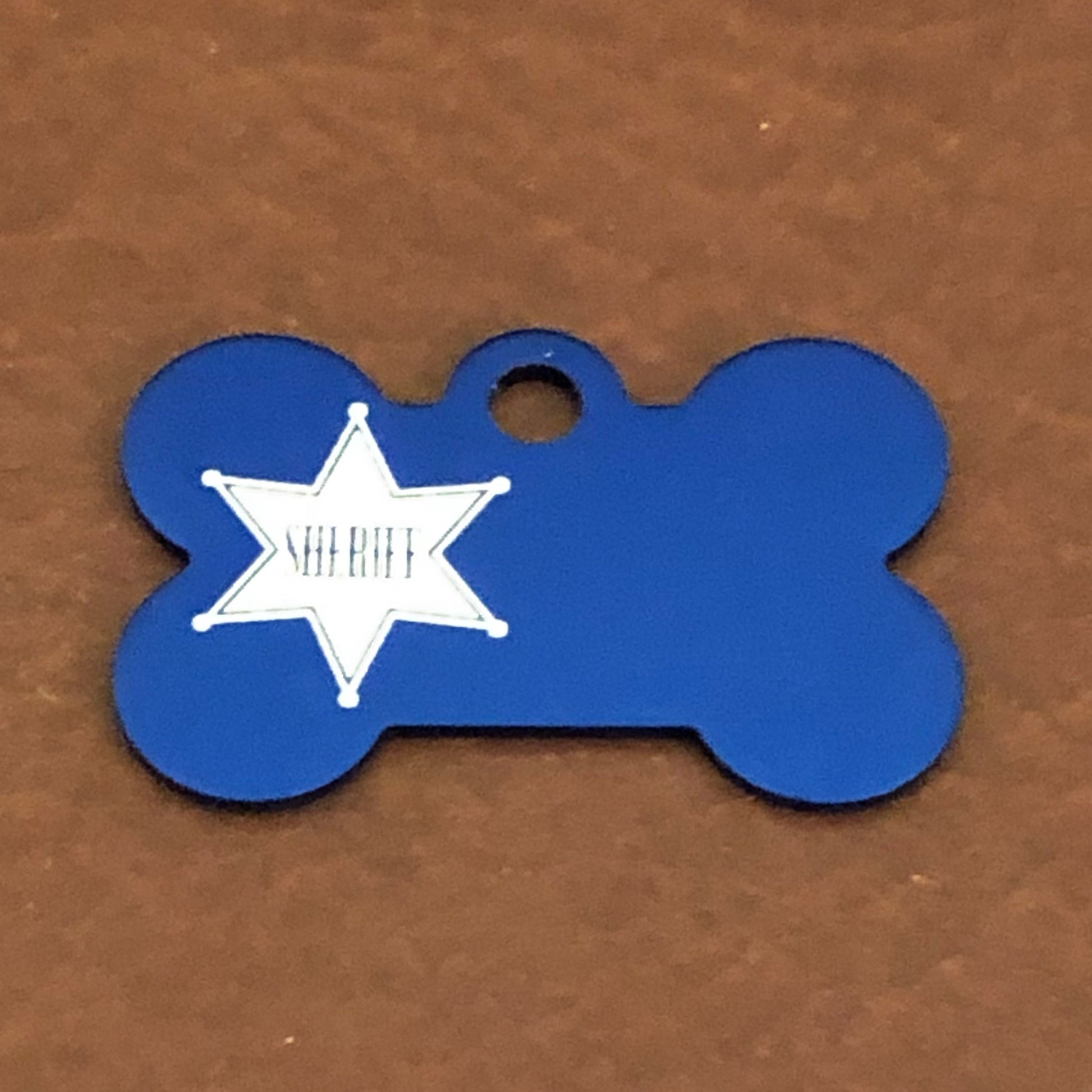 Sheriff Tag, Sheriff, Small Blue Bone, Personalized Aluminum Tag, Diamond Engraved Dog Tag ID Tags, For Dog Collars For Puppy Collar SBSBB