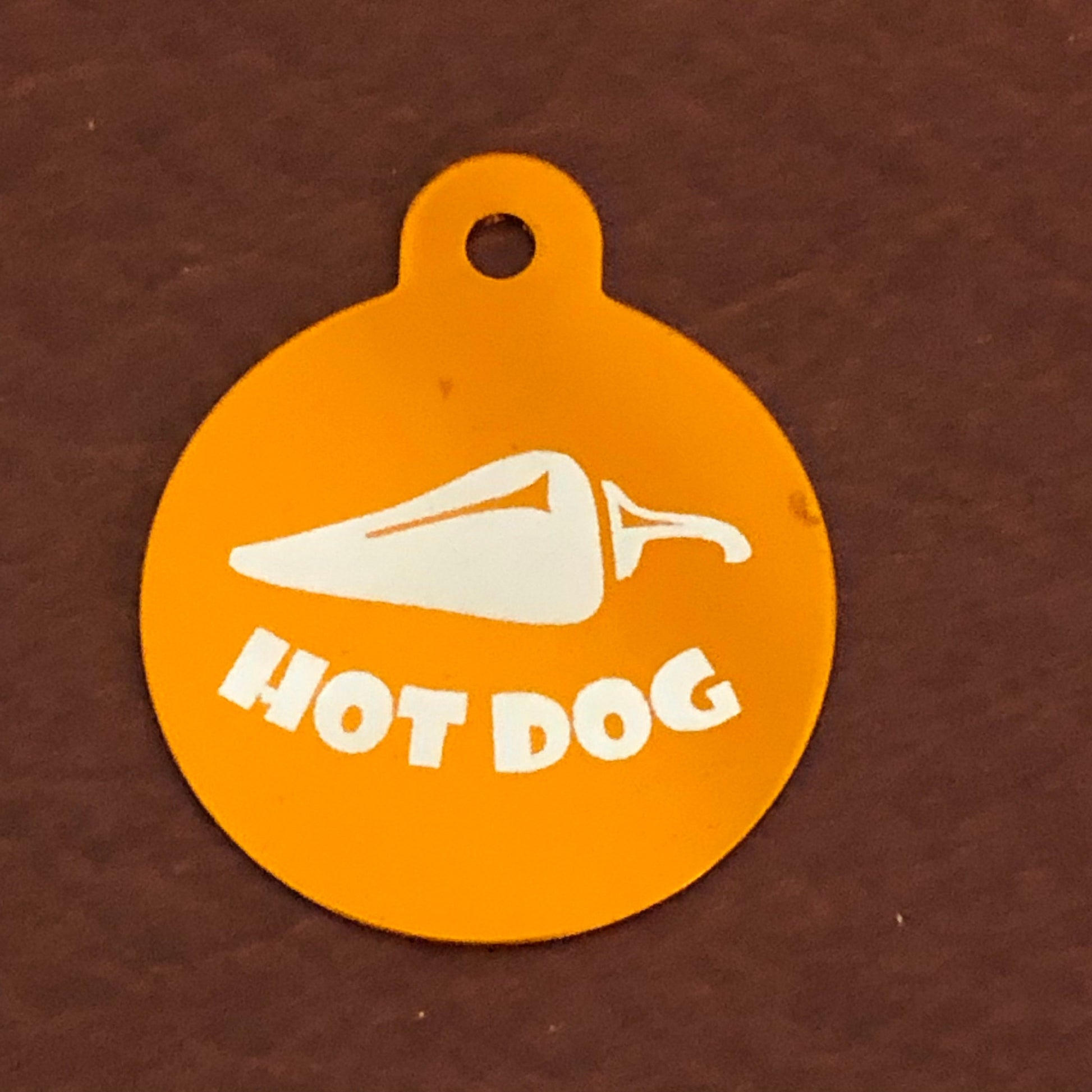 Hot Dog, Large Orange Circle, Personalized Aluminum Tag, Diamond Engraved, Dog Tag Cat Tag, Human ID Tag, For Dog Collar, Lost Dogs, HDLOCT