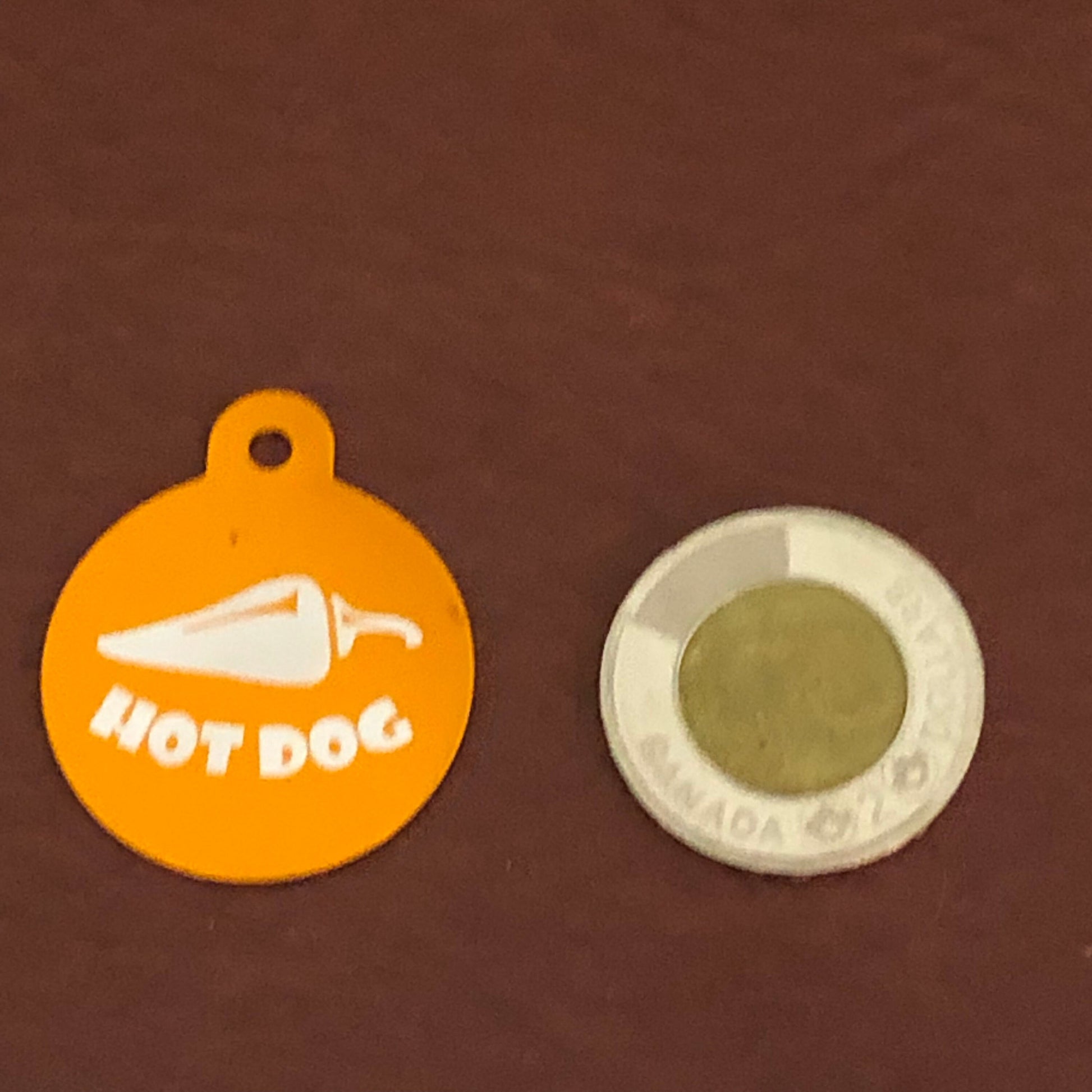 Hot Dog, Large Orange Circle, Personalized Aluminum Tag, Diamond Engraved, Dog Tag Cat Tag, Human ID Tag, For Dog Collar, Lost Dogs, HDLOCT