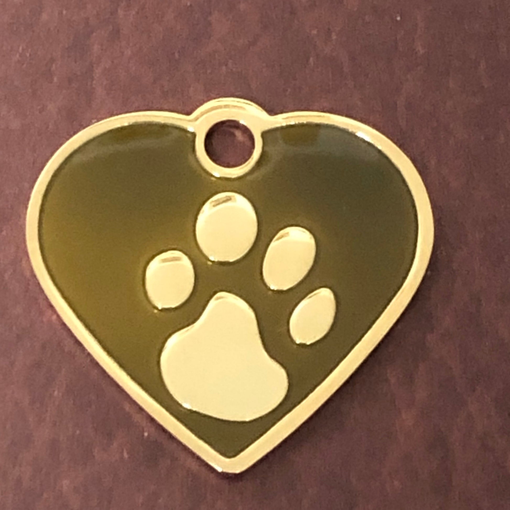 Paw Tag, Small Brown Heart, Gold Plated Brass Tag, Pawsh Tag, Diamond Engraved Personalized Dog Tag, Cat Tag For Dog Collar, PTSBNHG