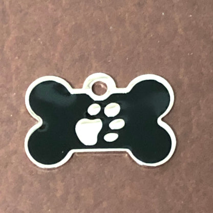 Paw Tag, Small Black Bone, Silver Plated Brass Tag, Pawsh Tag, Diamond Engraved Personalized Dog Tag, Cat Tag, For Dog Collar, PTSBKBS