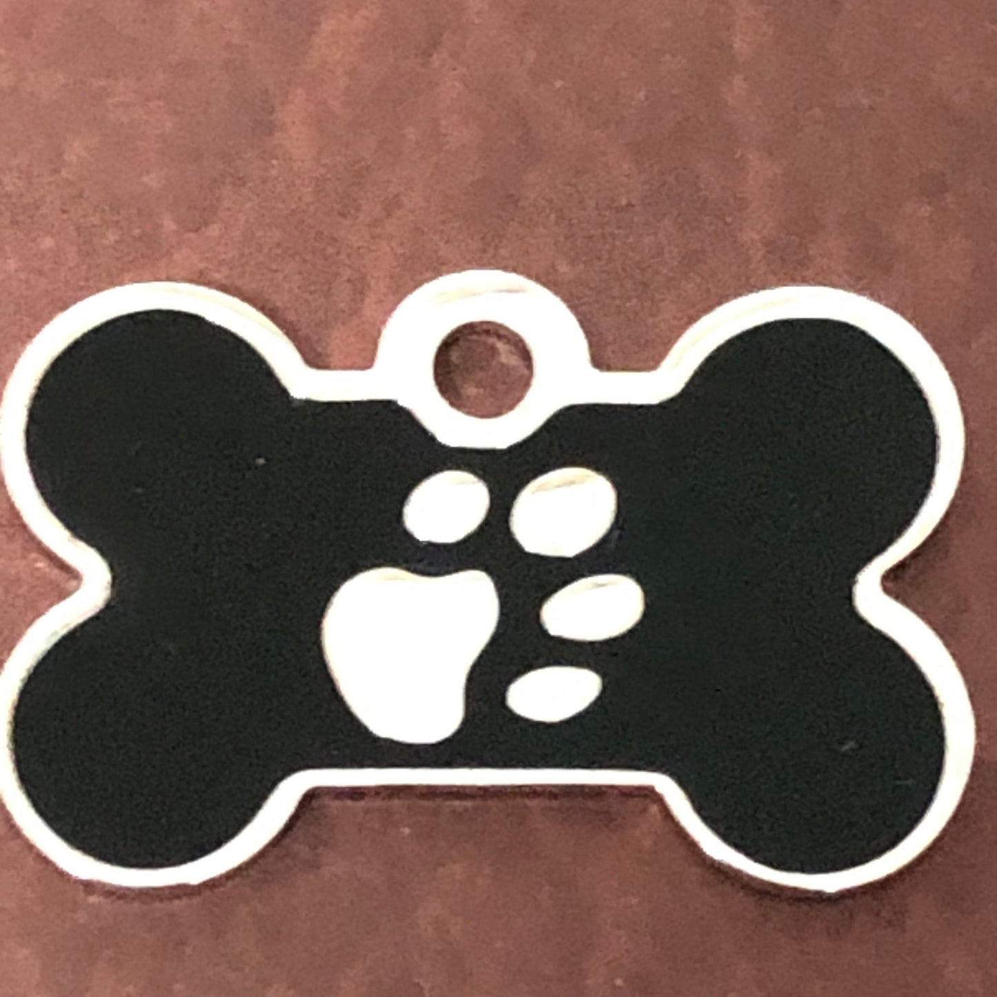 Paw Tag, Small Black Bone, Silver Plated Brass Tag, Pawsh Tag, Diamond Engraved Personalized Dog Tag, Cat Tag, For Dog Collar, PTSBKBS