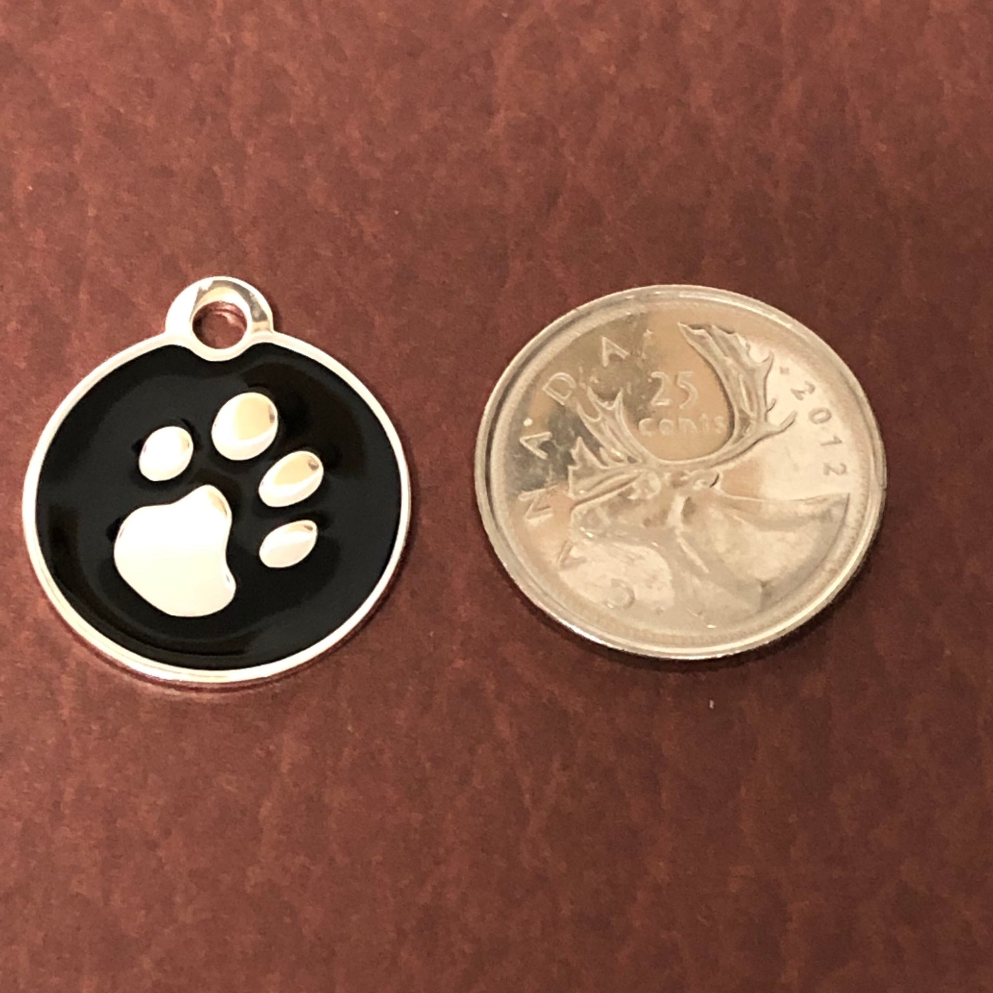 Paw Tag, Small Black Circle Silver Plated Brass Tag, Pawsh Tag